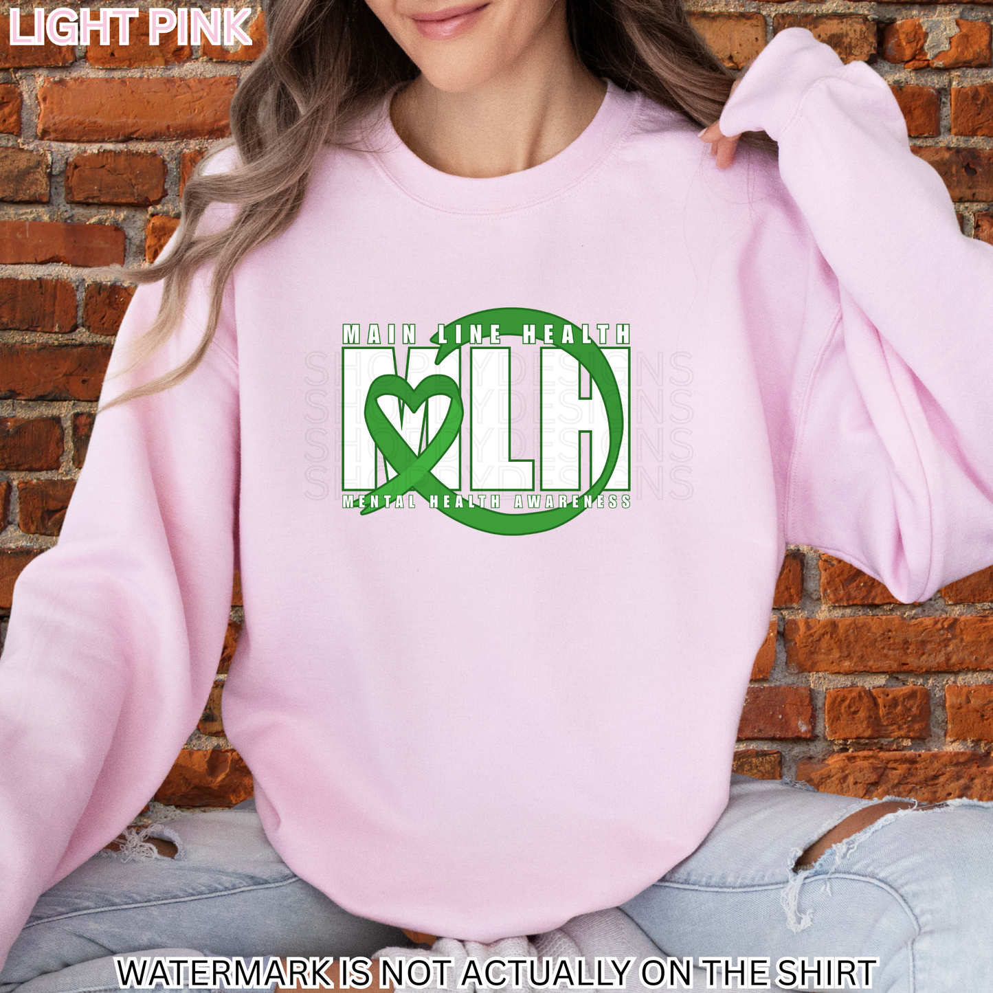 MLH Mental Health Awareness T-Shirt, Sweatshirt & Hoodie | Green Ribbon Heart Design | Healthcare Apparel