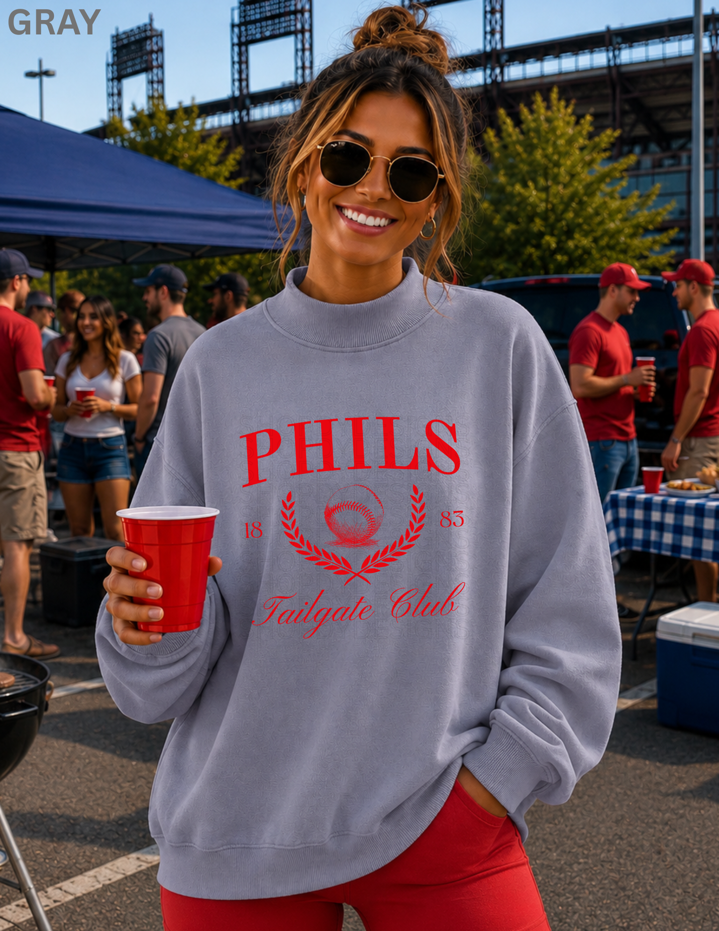 Phils Tailgate Club Mock Neck | Oversized Philadelphia Baseball Sweatshirt