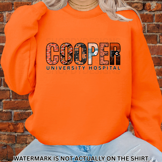 Cooper University Hospital “Hat Trick” Philly Hockey Inspired Shirt, Crewneck Sweatshirt, Hoodie| Healthcare Worker Apparel