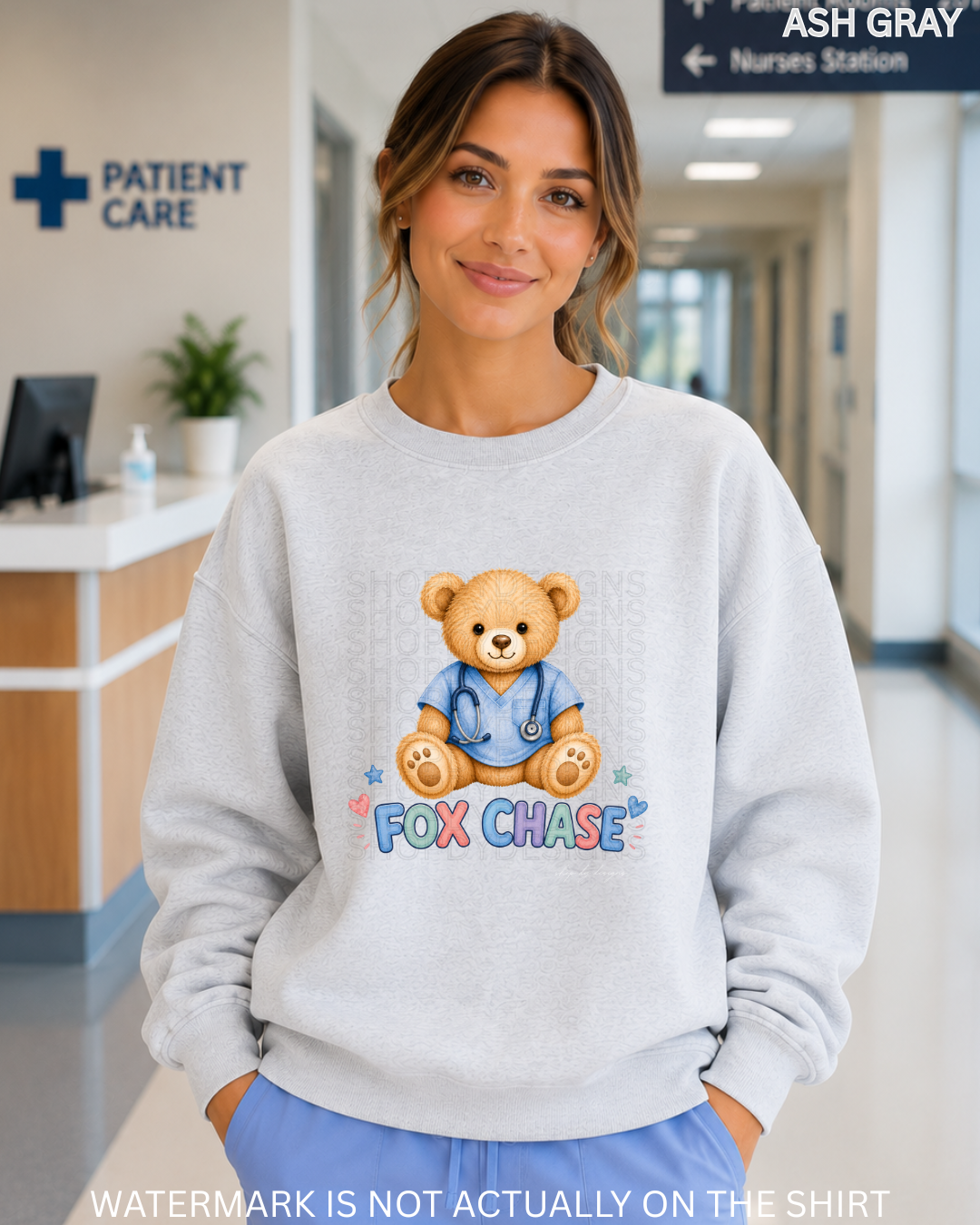 Fox Chase Cute Teddy Bear Healthcare Worker T-Shirt, Crewneck Sweatshirt & Hoodie