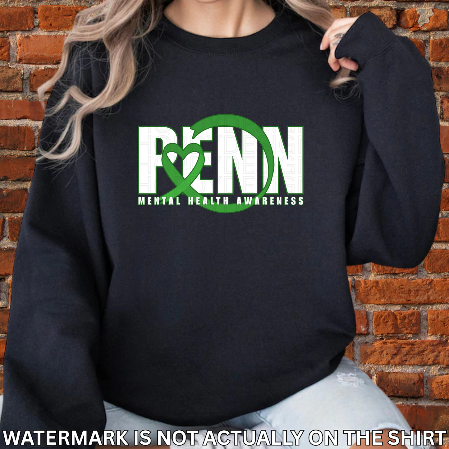 Penn Mental Health Awareness T-Shirt, Sweatshirt & Hoodie | Green Ribbon Heart Design | Healthcare Apparel