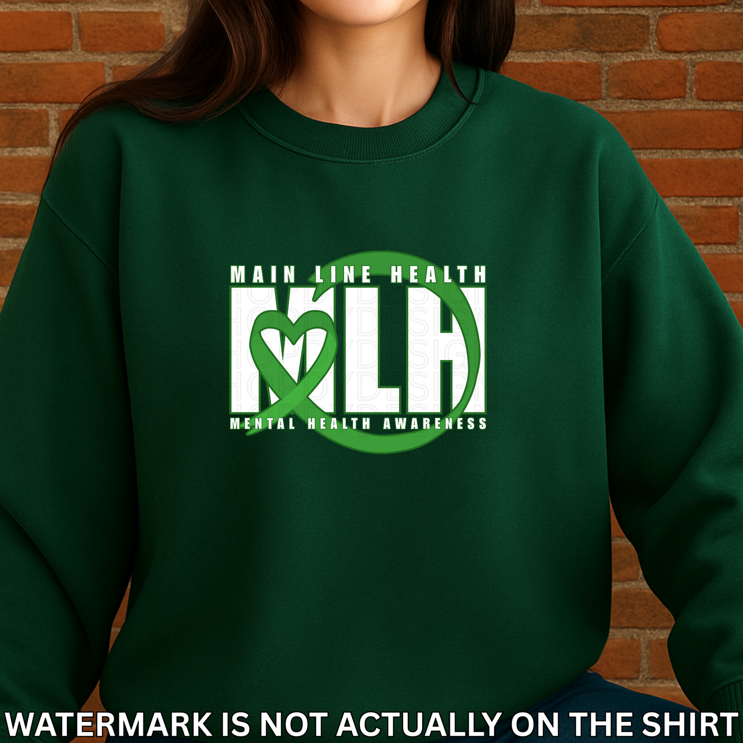 MLH Mental Health Awareness T-Shirt, Sweatshirt & Hoodie | Green Ribbon Heart Design | Healthcare Apparel