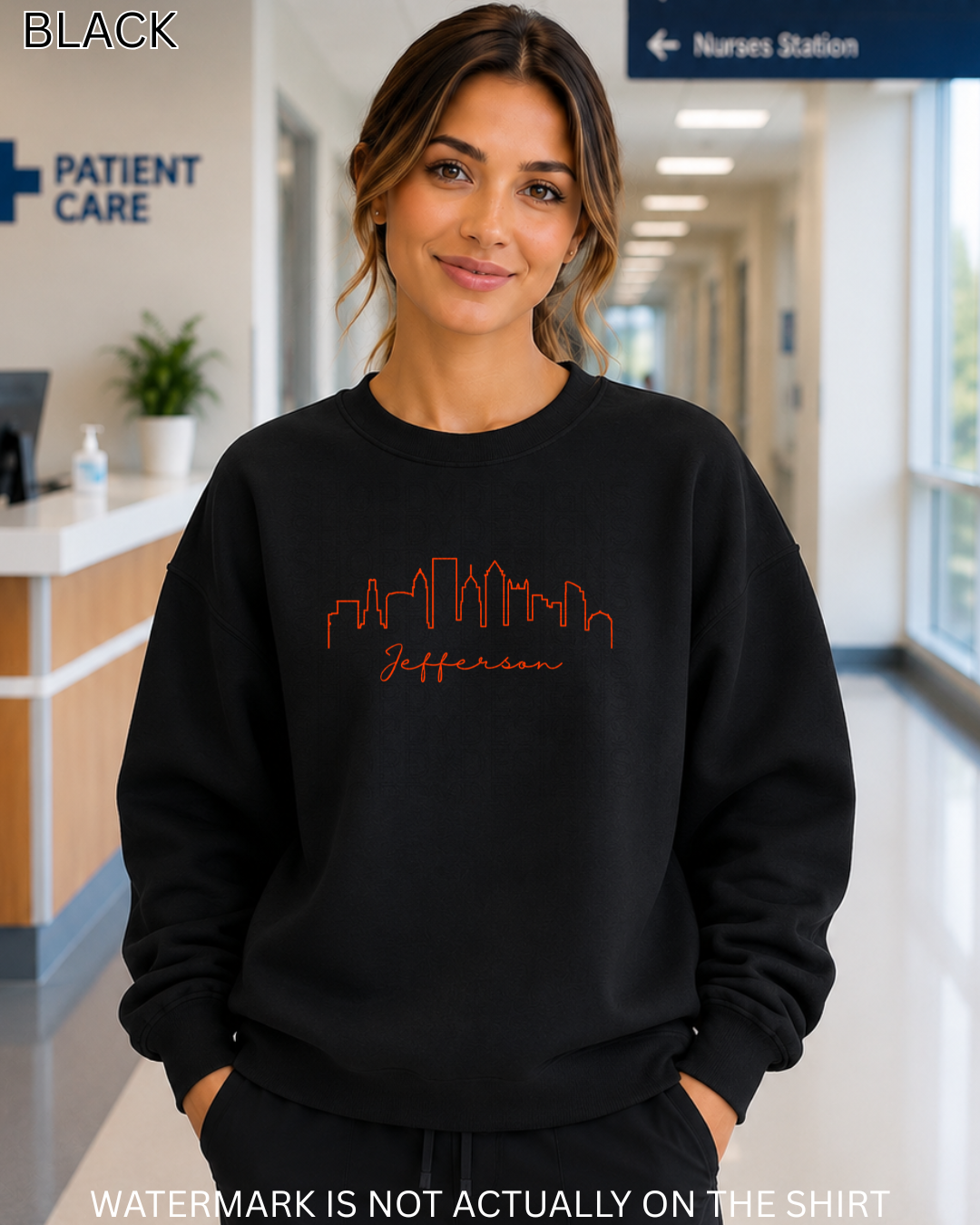 Jefferson Philadelphia Skyline T-Shirt, Crewneck Sweatshirt, Hoodie | Philly-Inspired Healthcare Apparel
