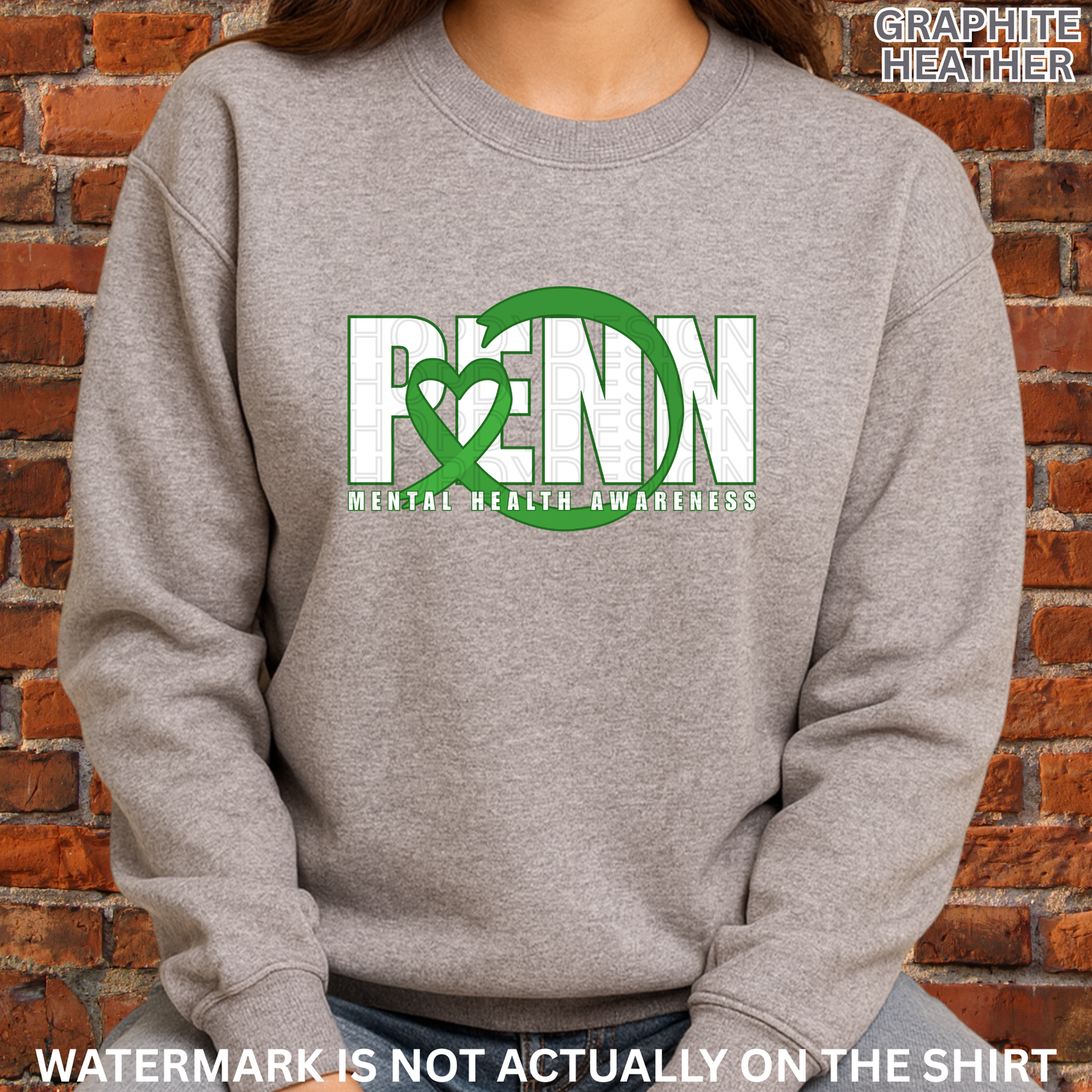 Penn Mental Health Awareness T-Shirt, Sweatshirt & Hoodie | Green Ribbon Heart Design | Healthcare Apparel