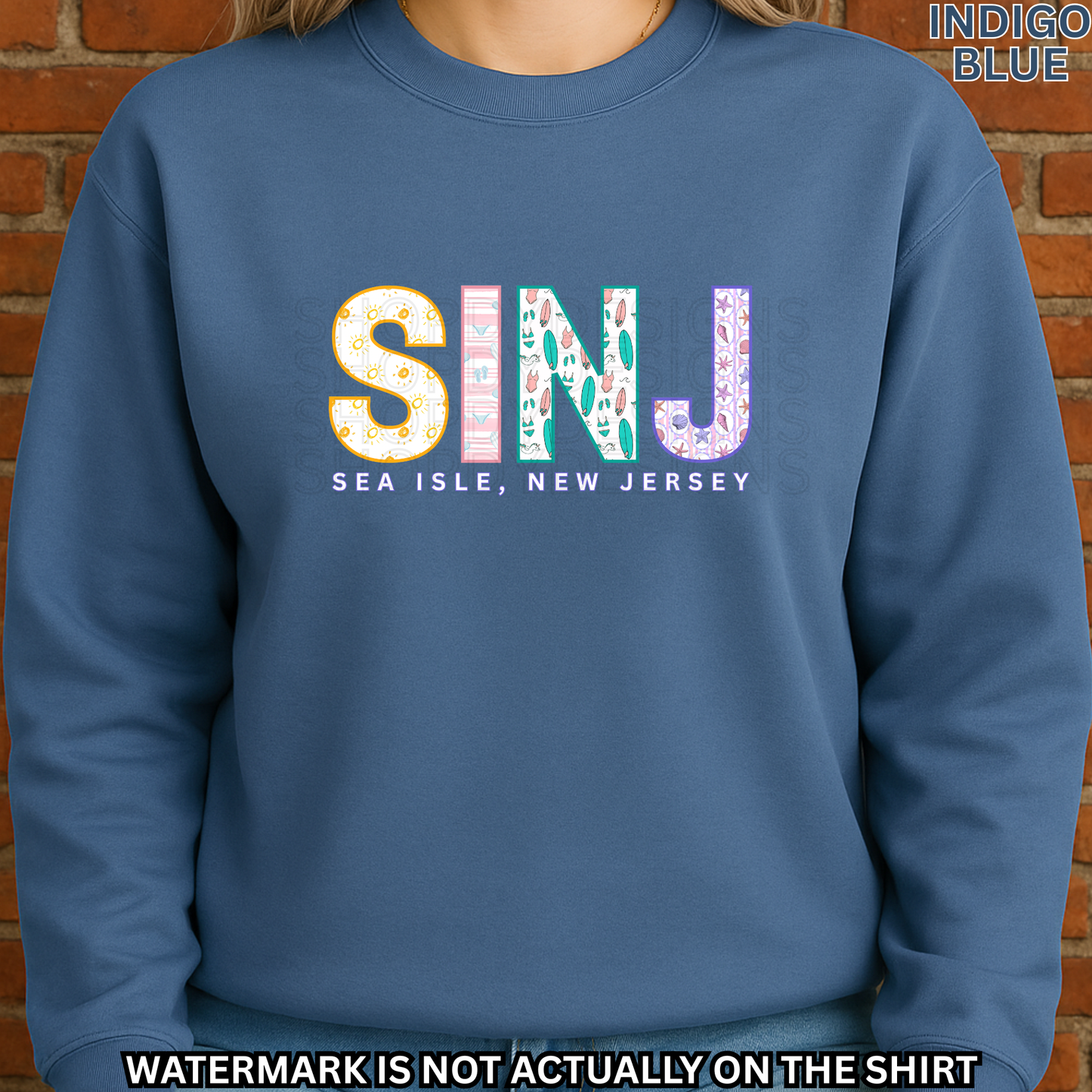 Sea Isle NJ SINJ Colorful Beach Pattern Letters Shirt, Crewneck, Hoodie | SINJ Apparel