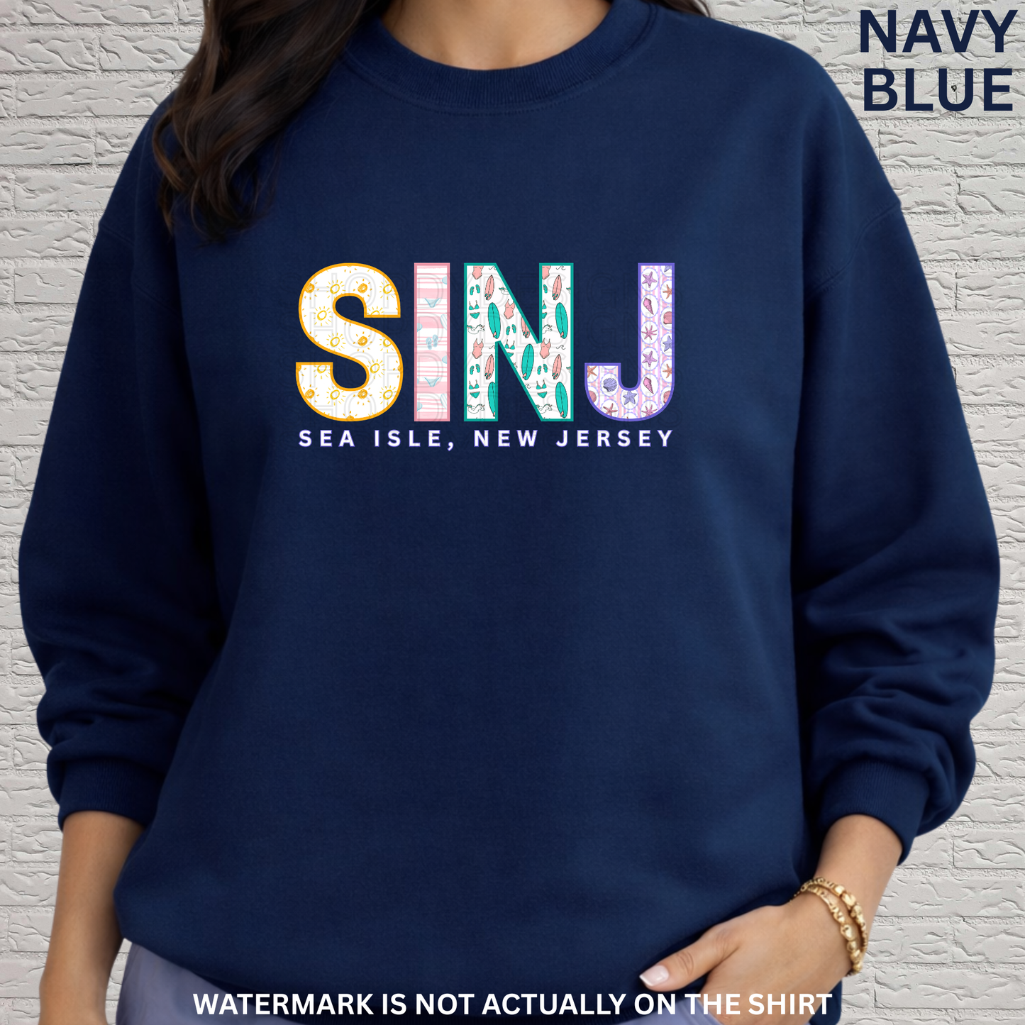 Sea Isle NJ SINJ Colorful Beach Pattern Letters Shirt, Crewneck, Hoodie | SINJ Apparel