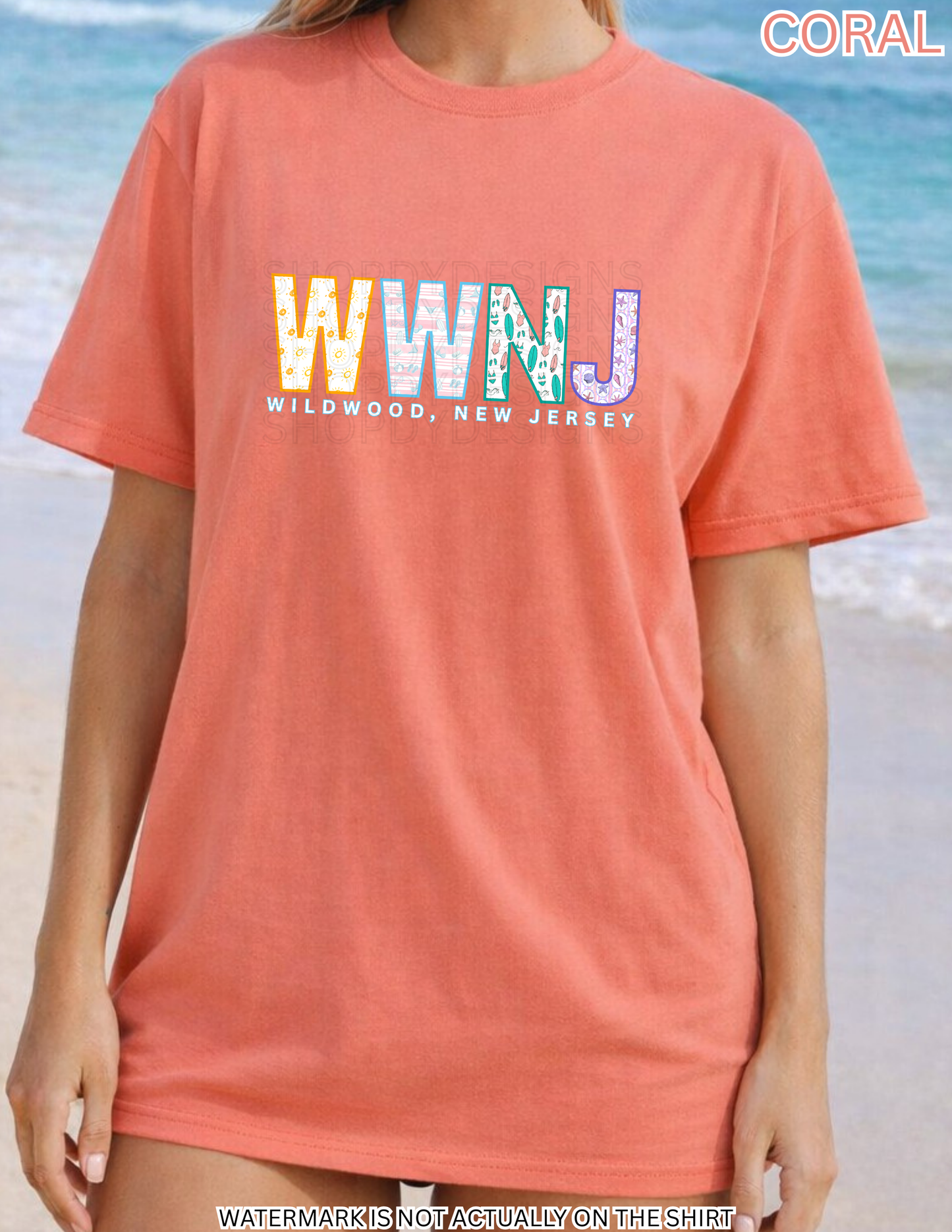 Wildwood NJ Beach Shirt | Colorful Beach Pattern Letters Tee