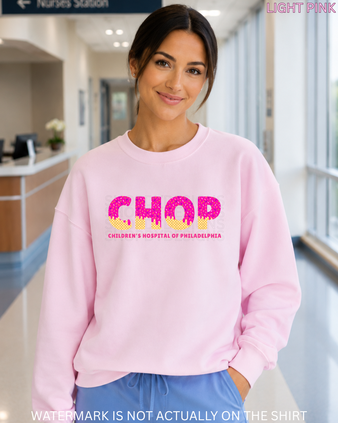 CHOP Ice Cream Drip T-Shirt, Crewneck Sweatshirt & Hoodie | Trendy Healthcare Apparel
