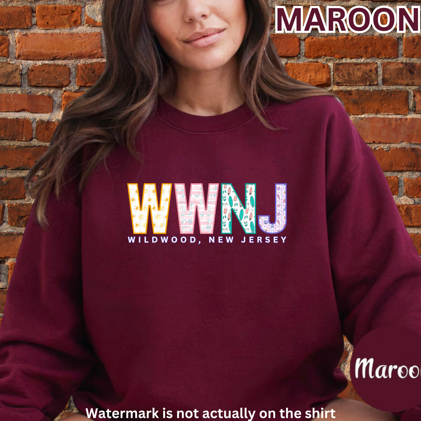 Wildwood NJ Colorful Beach Pattern Letters Shirt, Crewneck, Hoodie | WWNJ Apparel