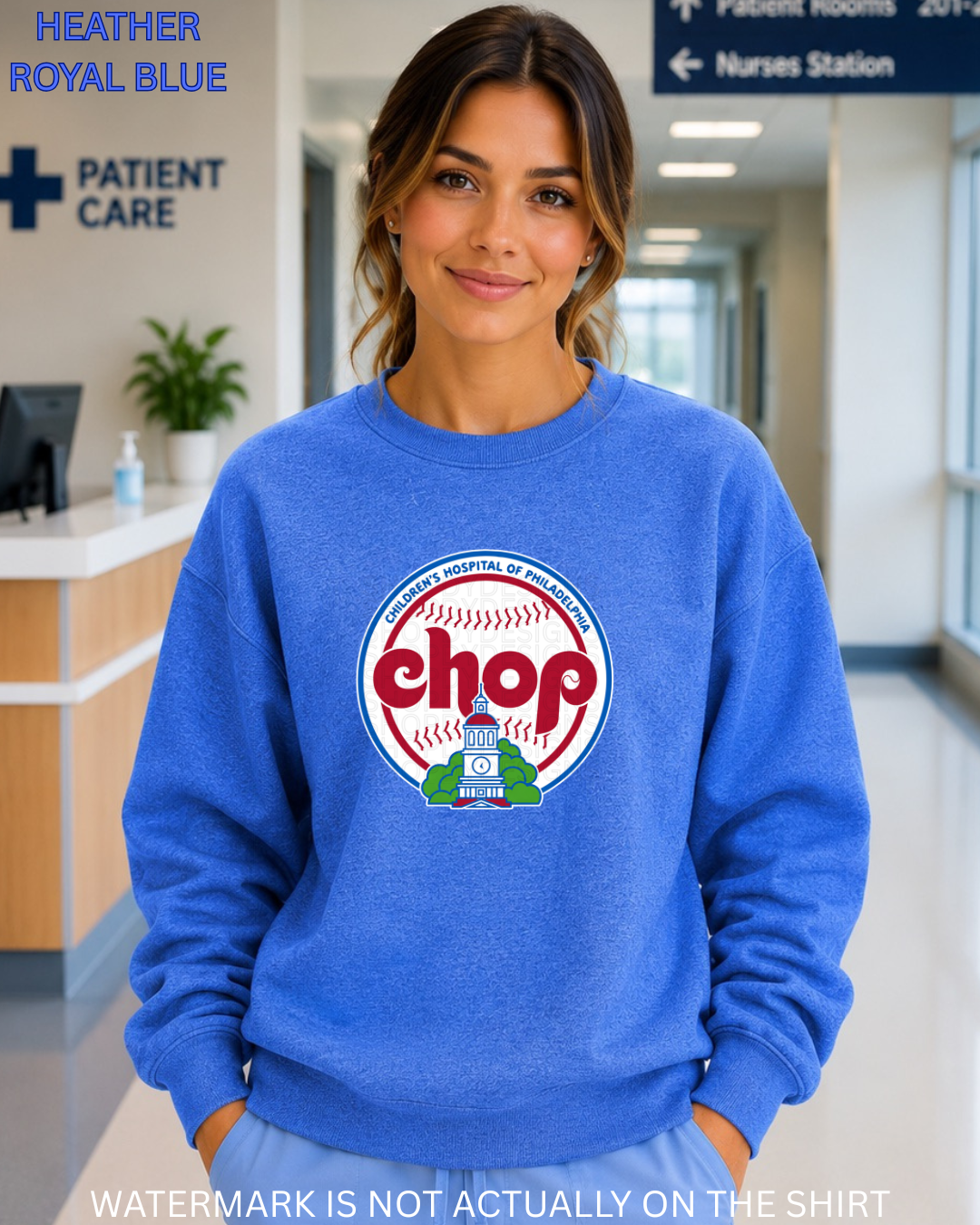 CHOP Retro Philadelphia Baseball Inspired T-Shirt, Crewneck Sweatshirt & Hoodie