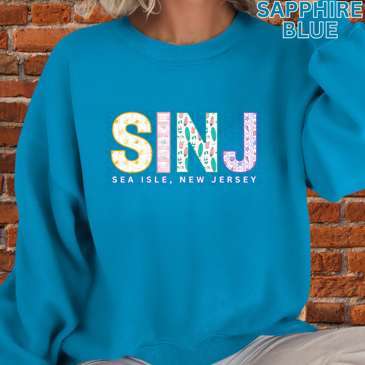 Sea Isle NJ SINJ Colorful Beach Pattern Letters Shirt, Crewneck, Hoodie | SINJ Apparel