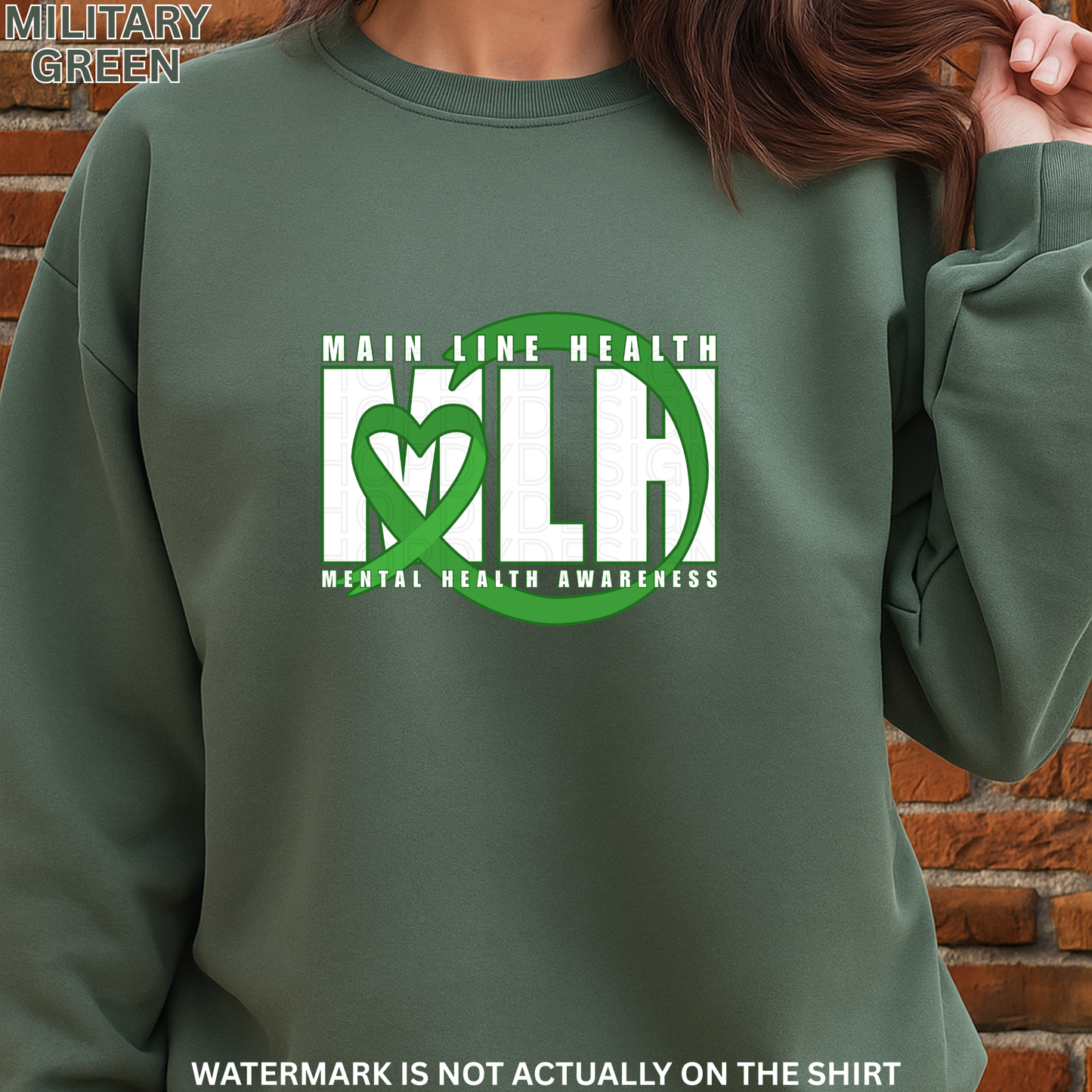 MLH Mental Health Awareness T-Shirt, Sweatshirt & Hoodie | Green Ribbon Heart Design | Healthcare Apparel