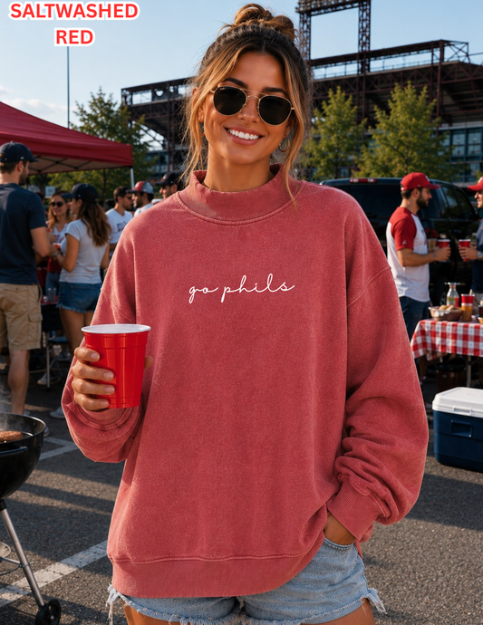 Go Phils Script Mock Neck | Oversized Philadelphia Baseball Sweatshirt