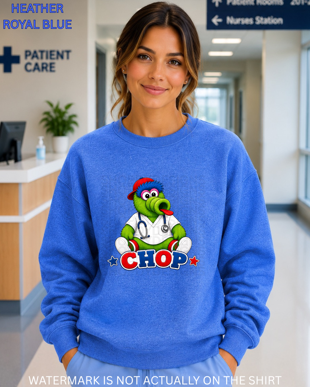 CHOP Cute Philadelphia Baseball Mascot Inspired Healthcare Worker T-Shirt, Crewneck Sweatshirt & Hoodie