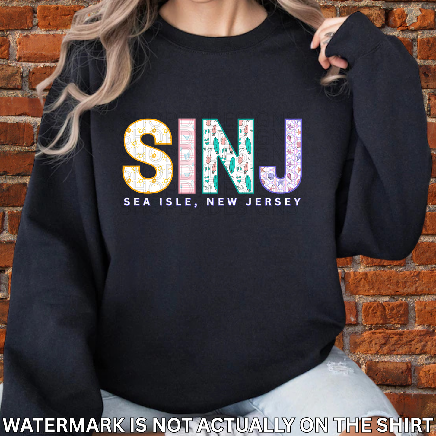Sea Isle NJ SINJ Colorful Beach Pattern Letters Shirt, Crewneck, Hoodie | SINJ Apparel