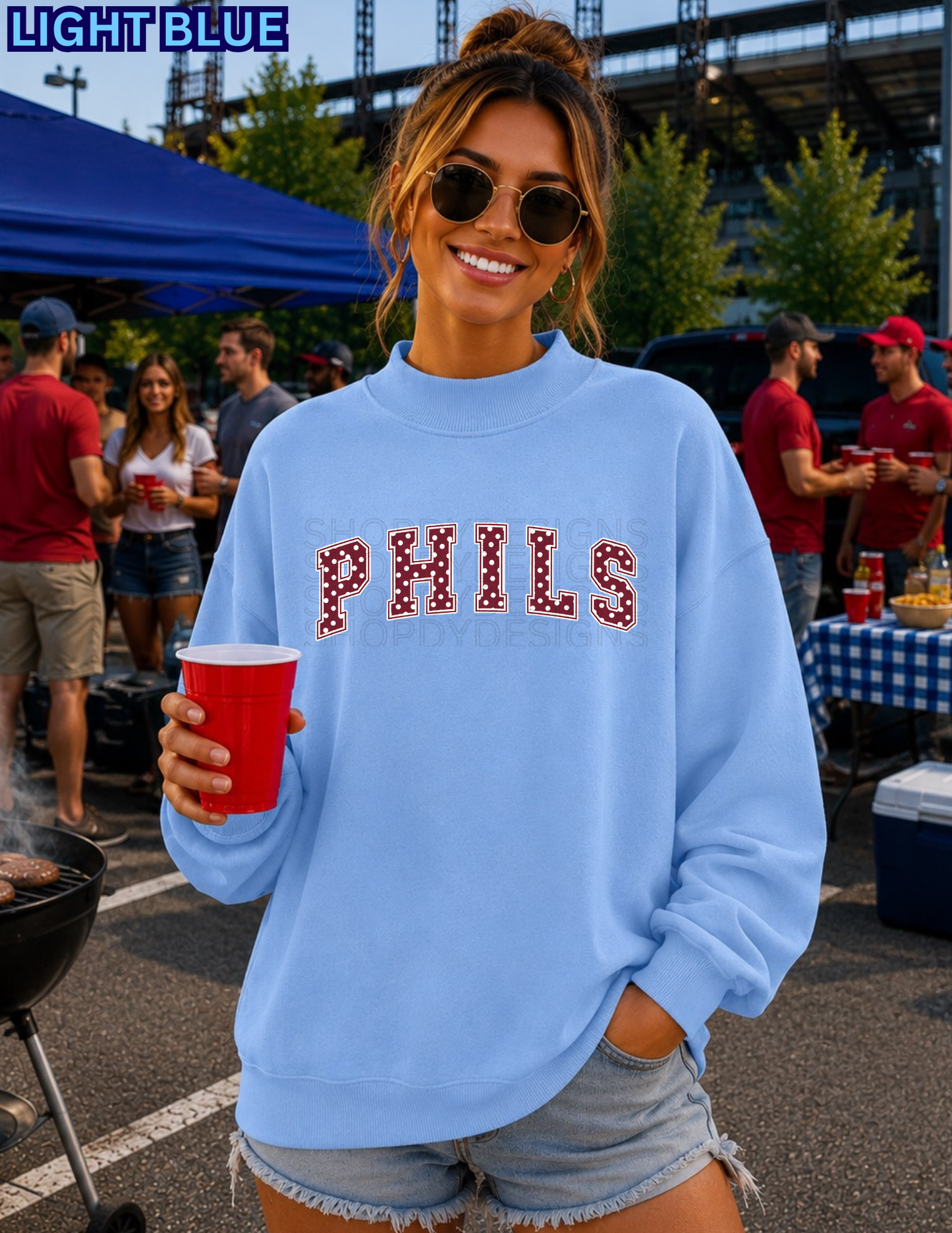 Phils Polka Dot Varsity Mock Neck | Oversized Philadelphia Baseball Sweatshirt