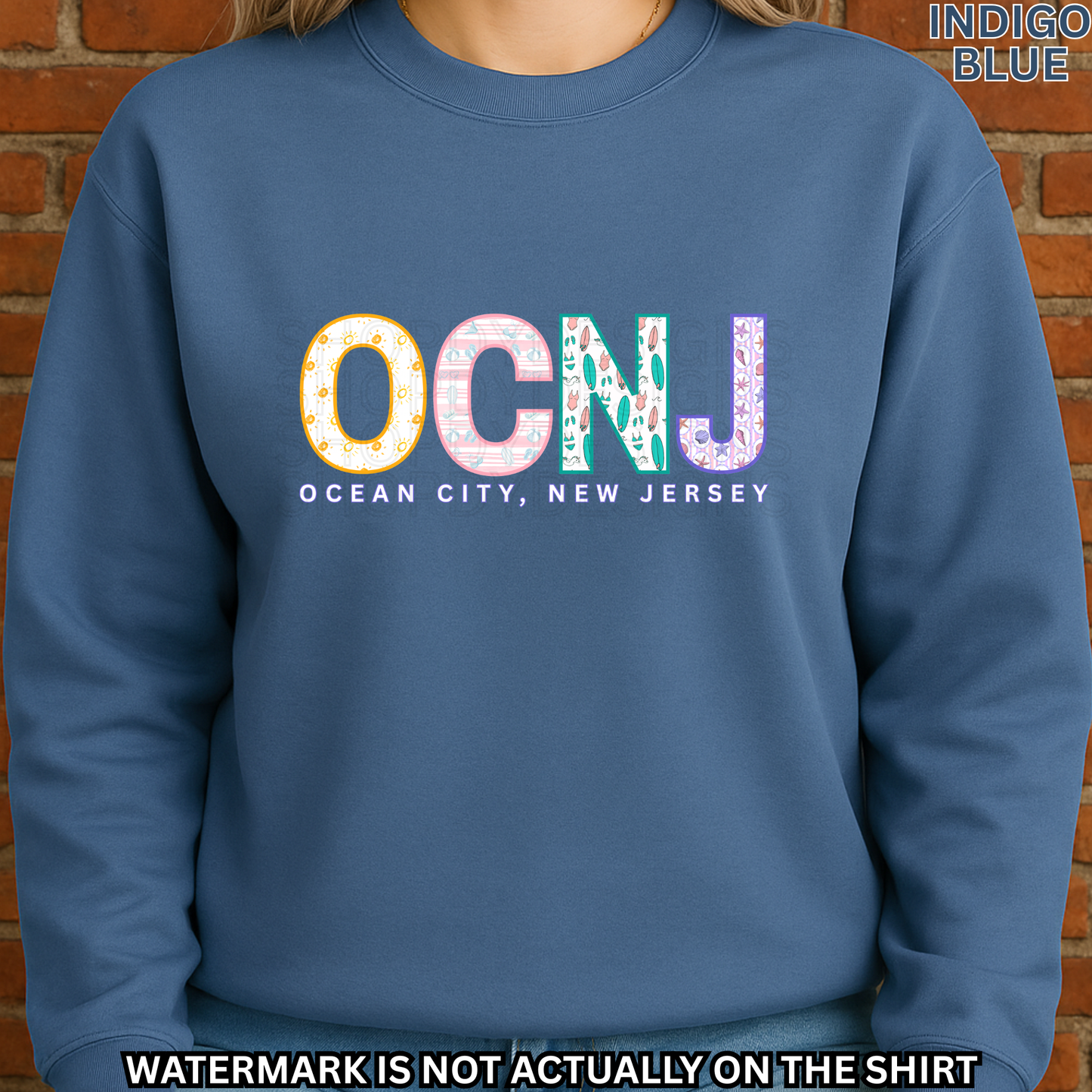 Ocean City NJ OCNJ Colorful Beach Pattern Letters Shirt, Crewneck, Hoodie | OCNJ Apparel