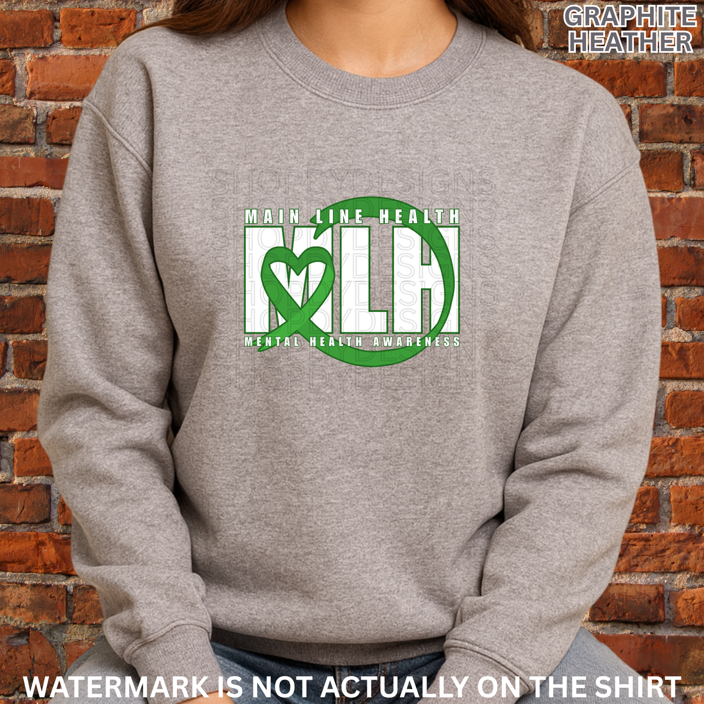 MLH Mental Health Awareness T-Shirt, Sweatshirt & Hoodie | Green Ribbon Heart Design | Healthcare Apparel