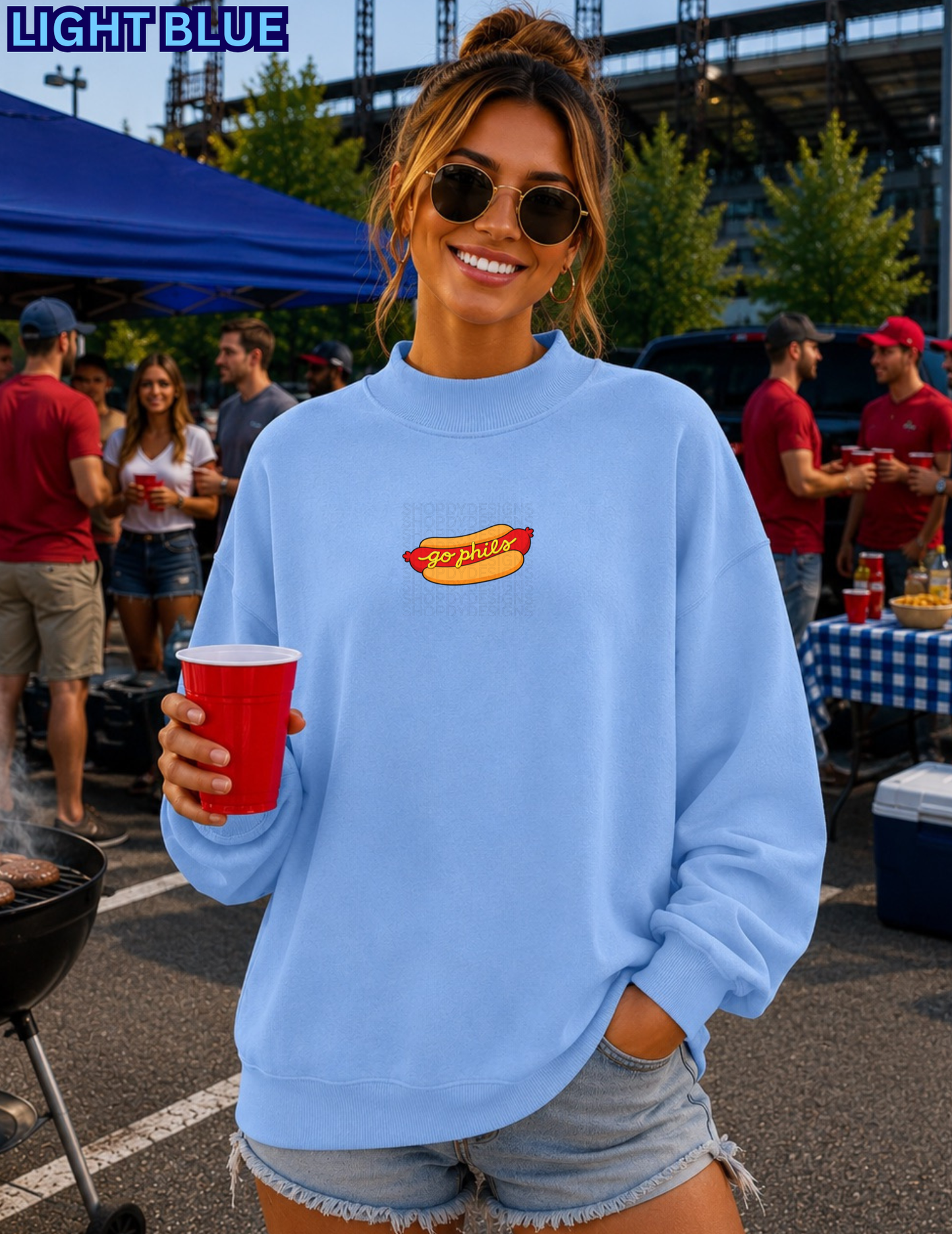 Go Phils Hot Dog Mock Neck | Oversized Philadelphia Baseball Sweatshirt