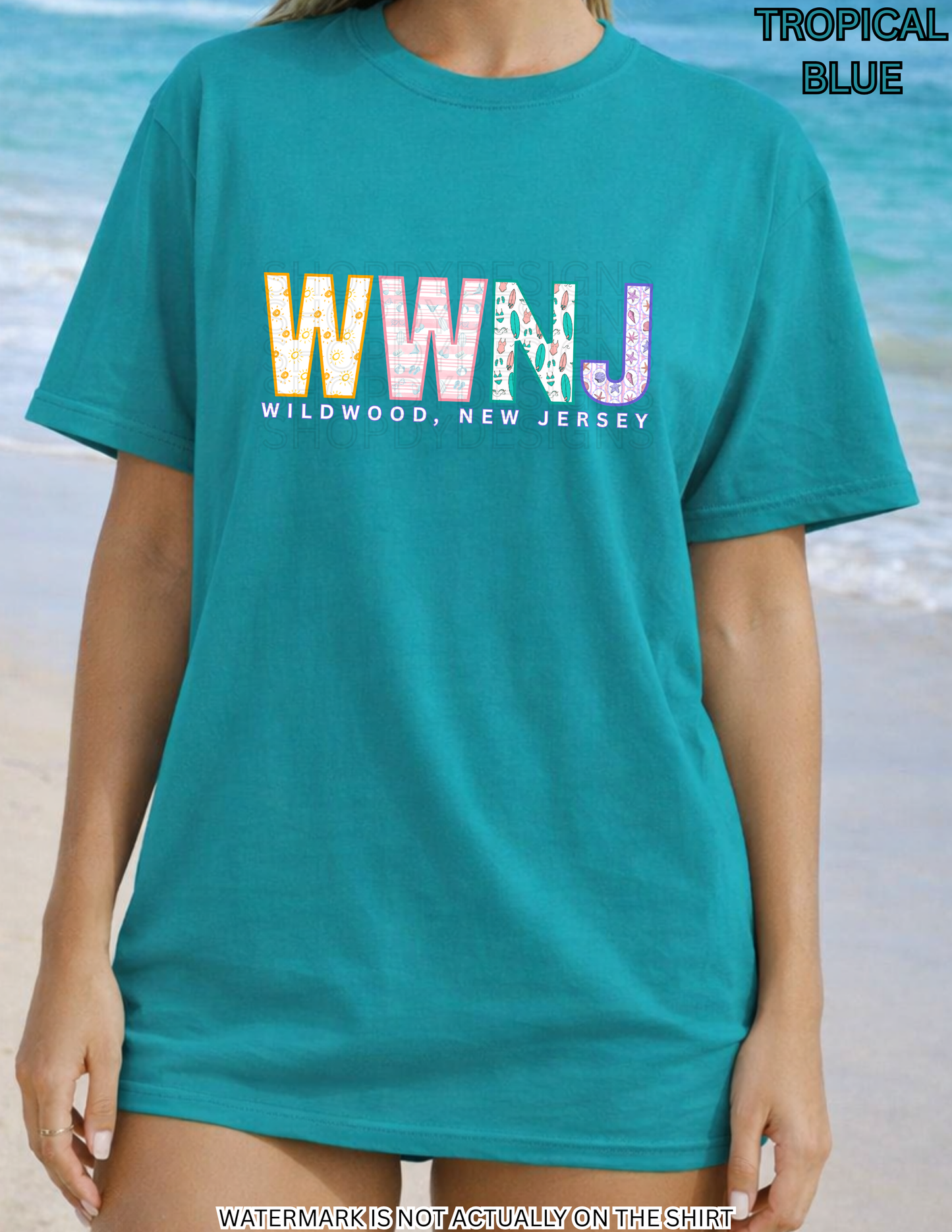 Wildwood NJ Beach Shirt | Colorful Beach Pattern Letters Tee