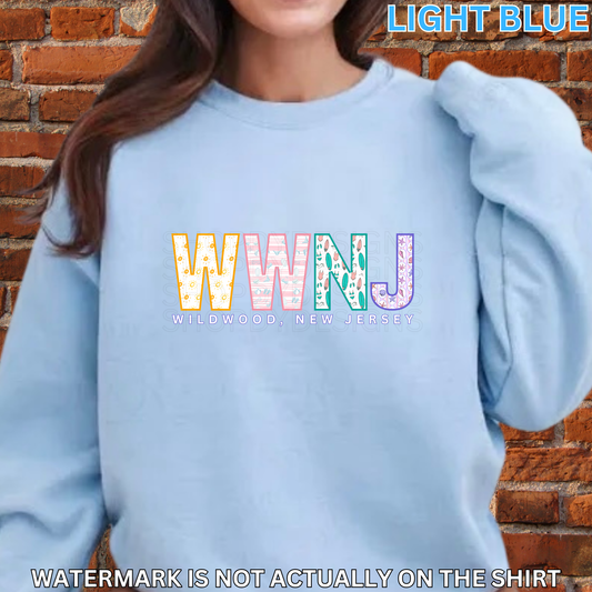 Wildwood NJ Colorful Beach Pattern Letters Shirt, Crewneck, Hoodie | WWNJ Apparel