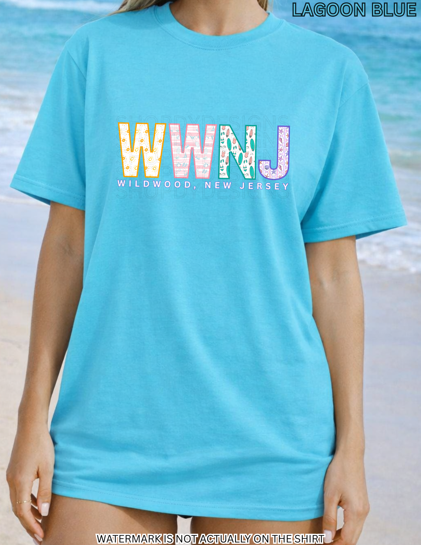 Wildwood NJ Colorful Beach Pattern Letters Shirt | WWNJ Comfort Colors Tee