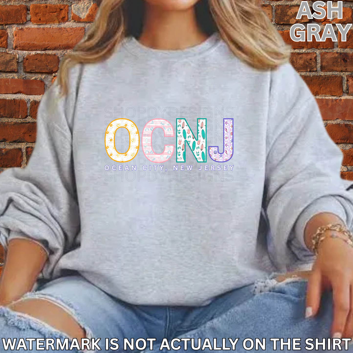 Ocean City NJ OCNJ Colorful Beach Pattern Letters Shirt, Crewneck, Hoodie | OCNJ Apparel