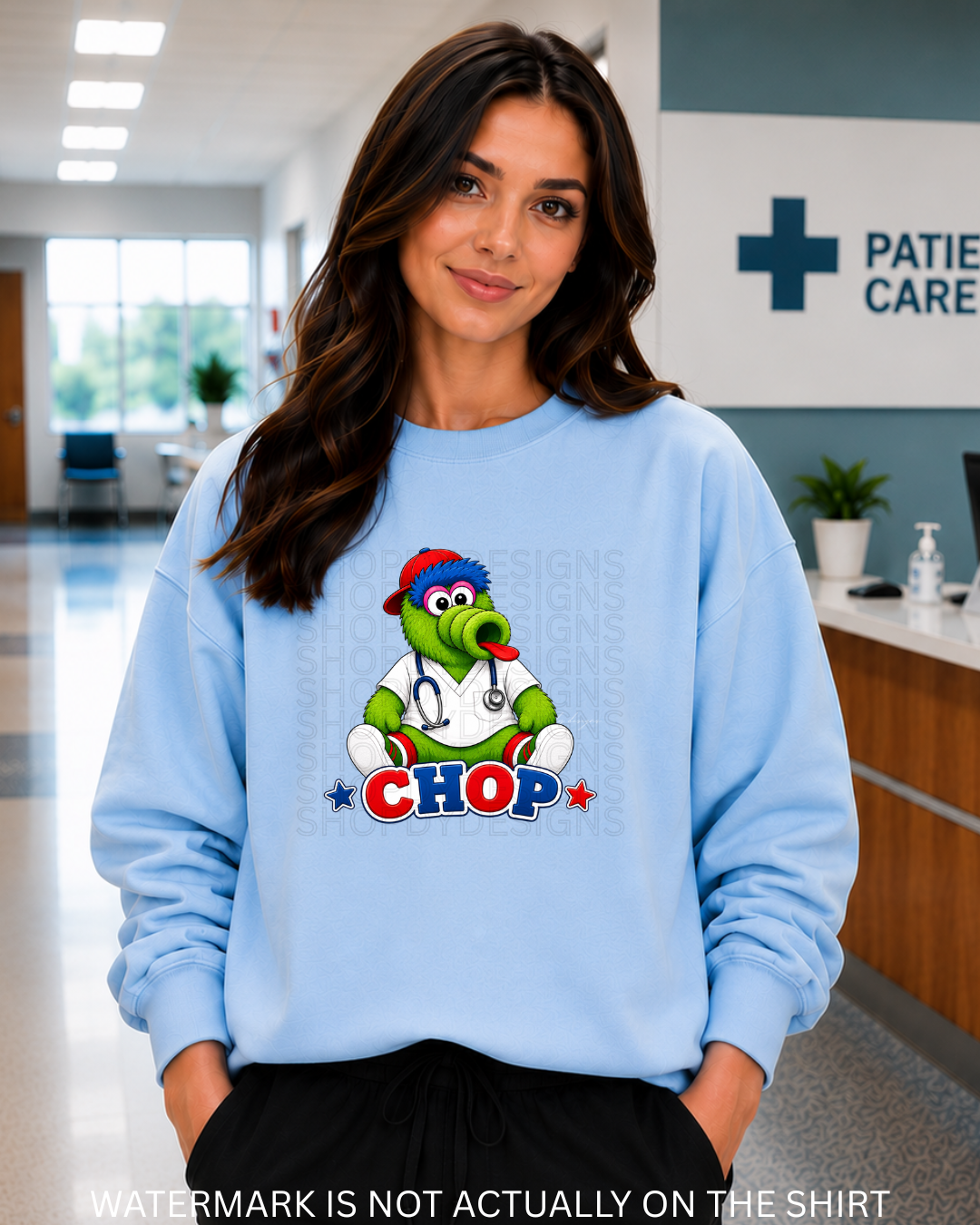 CHOP Cute Philadelphia Baseball Mascot Inspired Healthcare Worker T-Shirt, Crewneck Sweatshirt & Hoodie