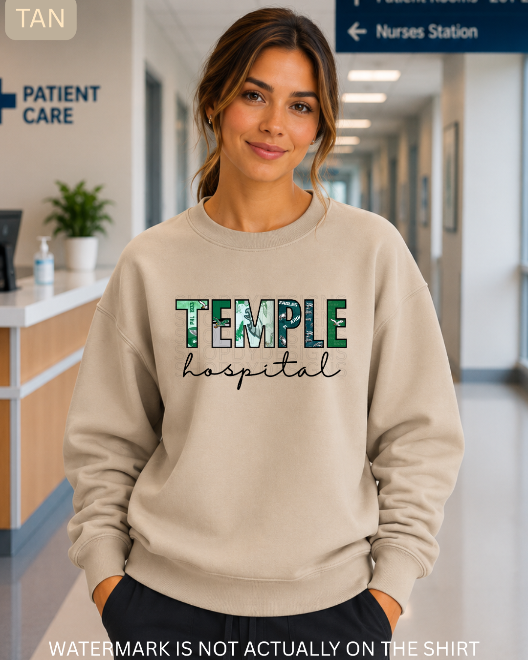 Temple Hospital “First Down” Philadelphia Football Inspired Collage T-Shirt, Sweatshirt & Hoodie
