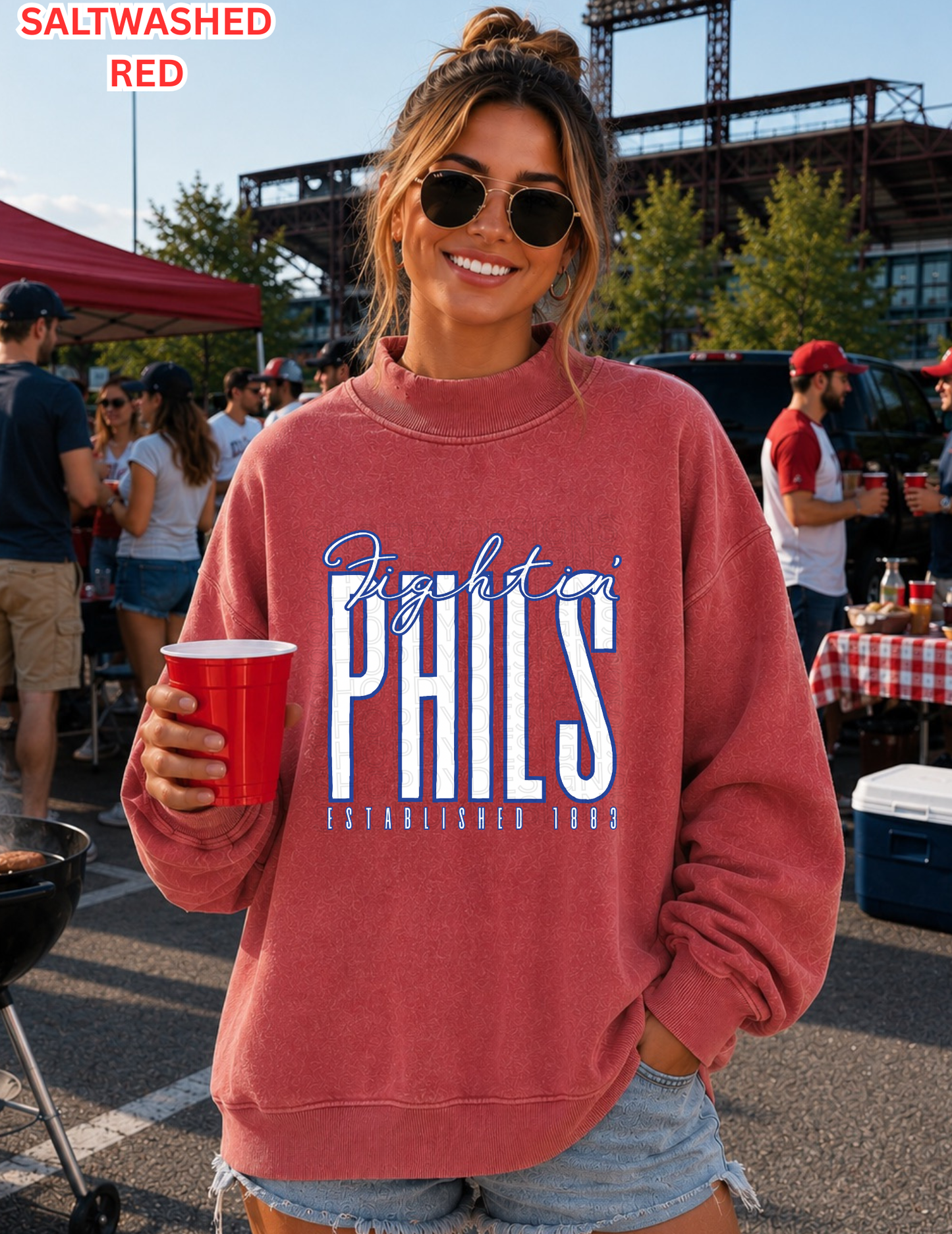 Fightin Phils Vintage Mock Neck | Oversized Philadelphia Baseball Sweatshirt