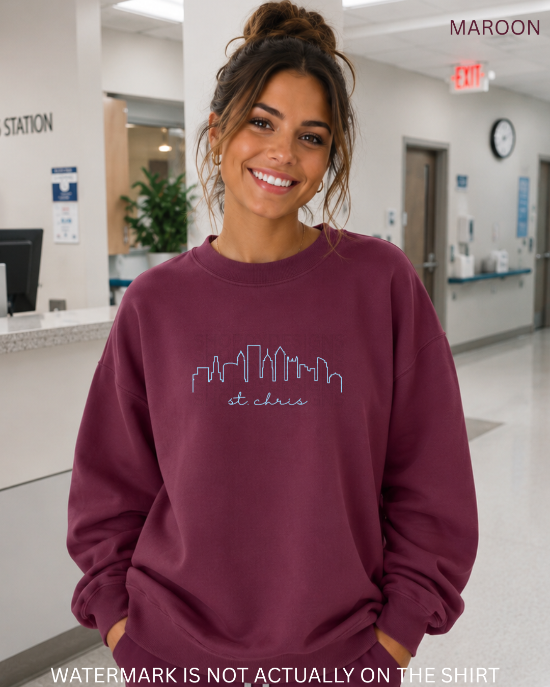 St. Chris Philadelphia Skyline T-Shirt, Crewneck Sweatshirt, Hoodie | Philly Inspired Healthcare Apparel