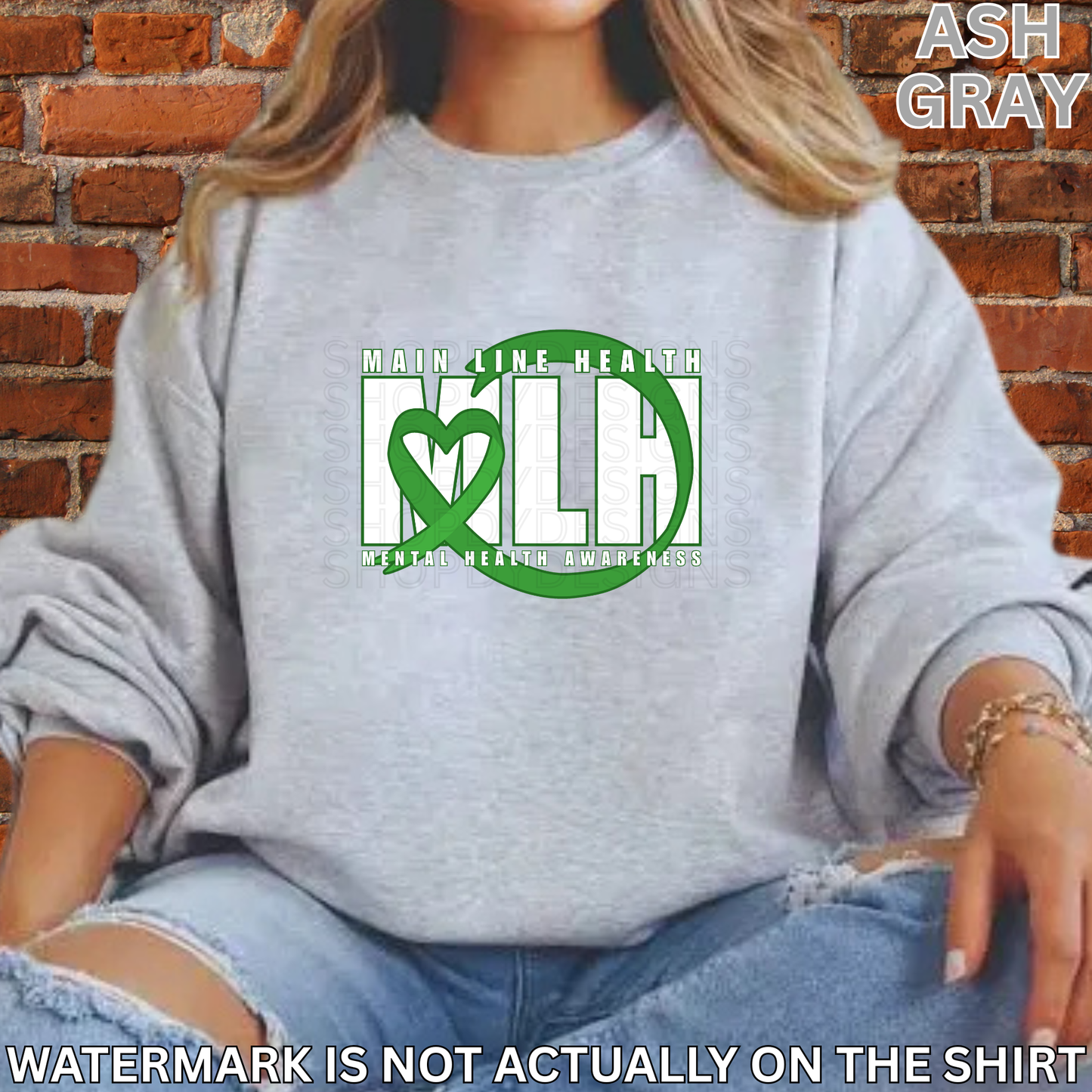 MLH Mental Health Awareness T-Shirt, Sweatshirt & Hoodie | Green Ribbon Heart Design | Healthcare Apparel