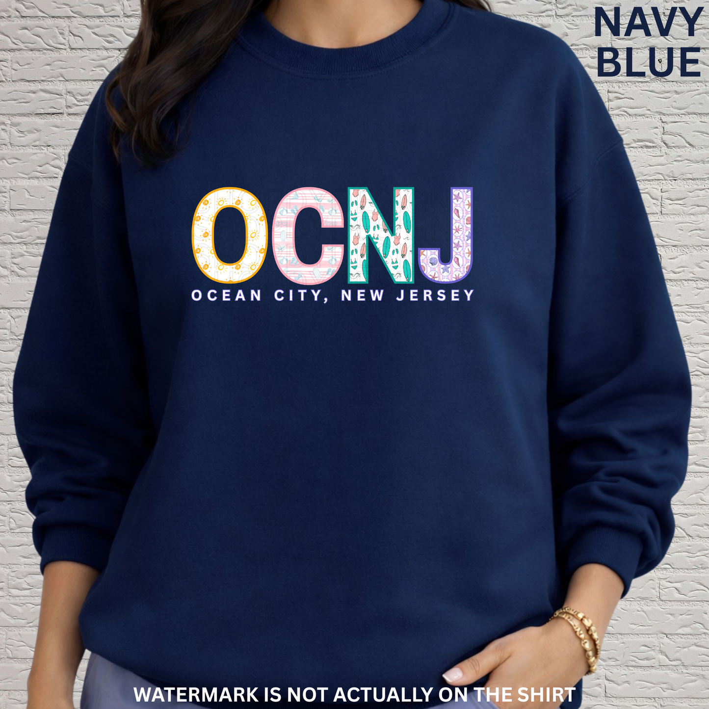 Ocean City NJ OCNJ Colorful Beach Pattern Letters Shirt, Crewneck, Hoodie | OCNJ Apparel