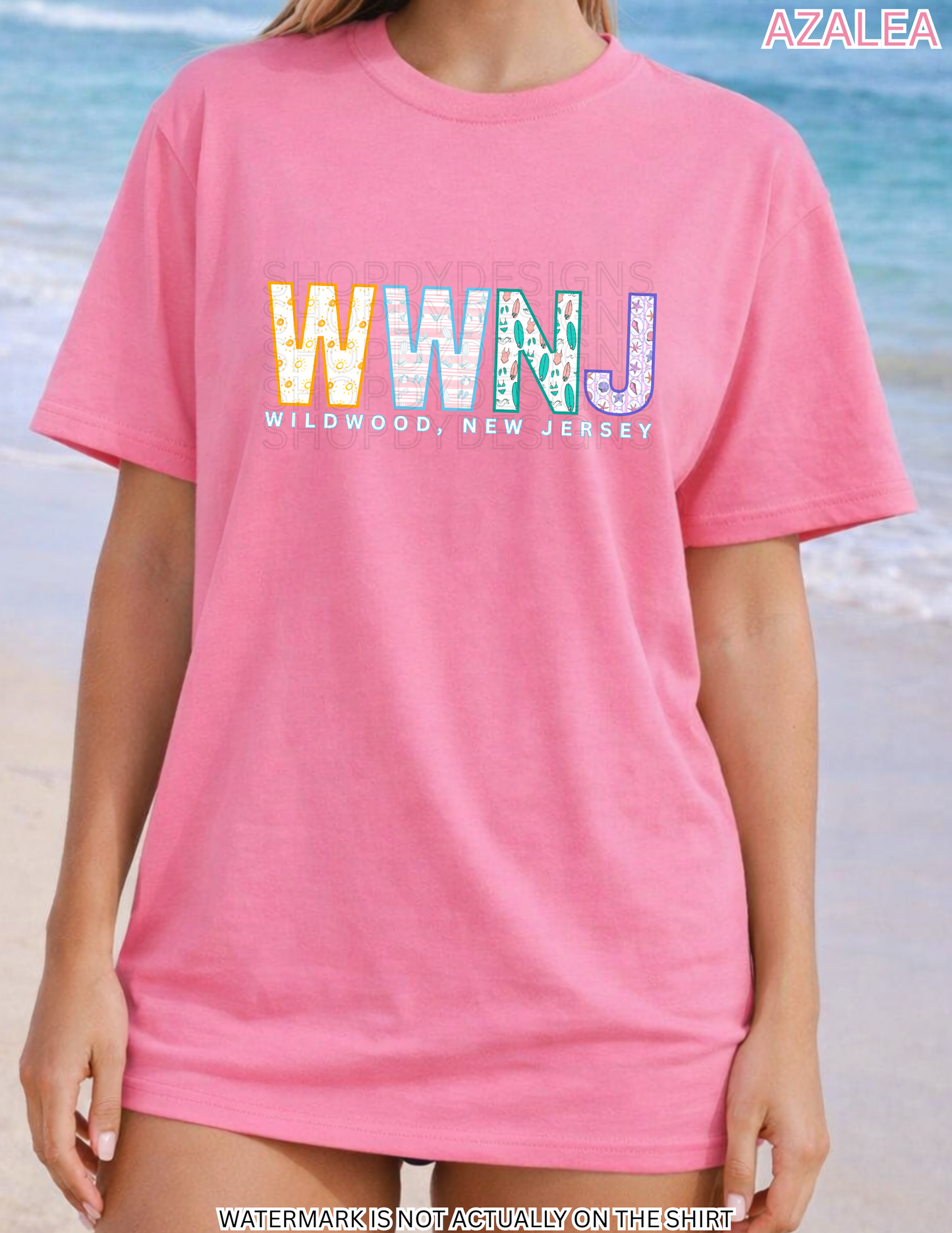 Wildwood NJ Beach Shirt | Colorful Beach Pattern Letters Tee
