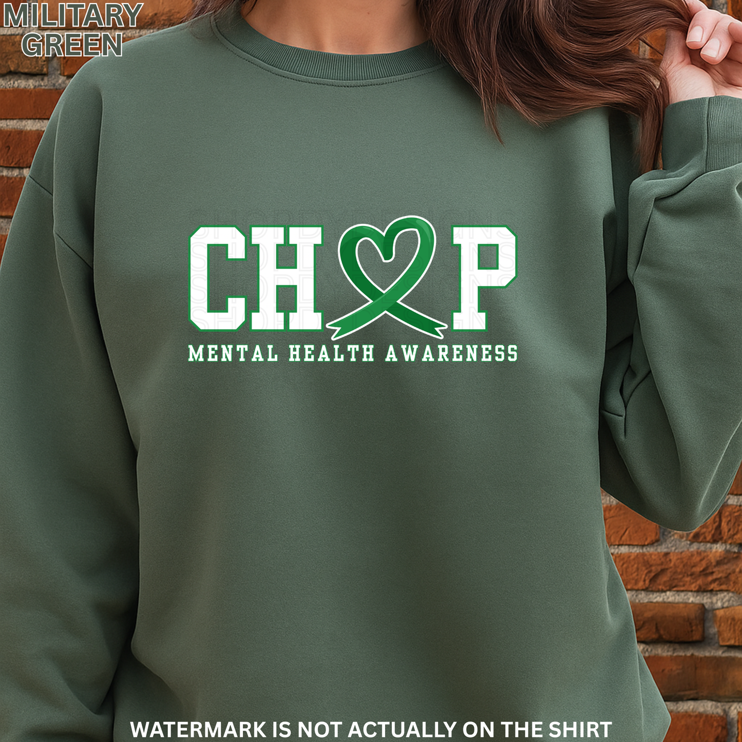 CHOP Mental Health Awareness T-Shirt, Sweatshirt & Hoodie | Green Ribbon Heart Design | Healthcare Apparel