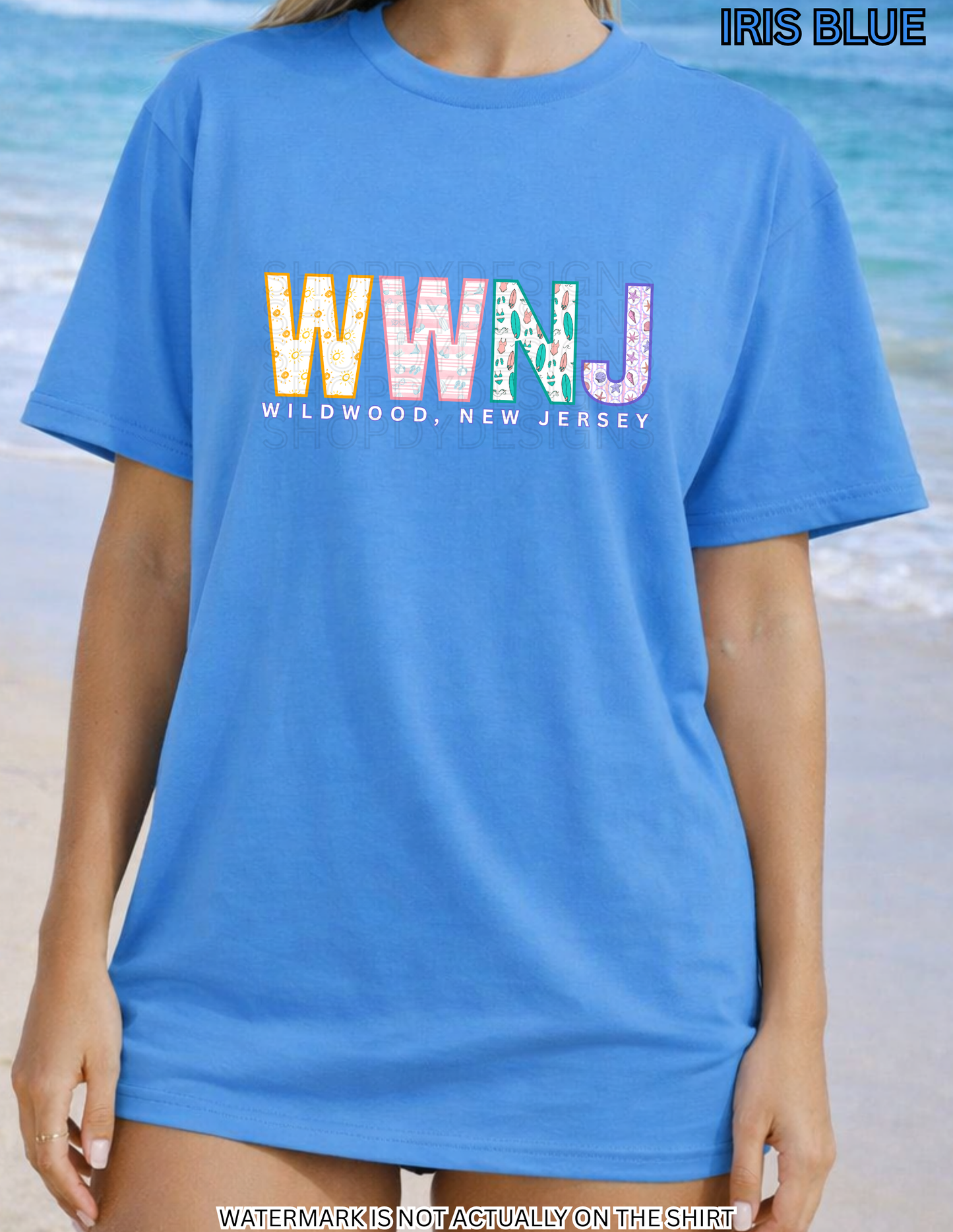 Wildwood NJ Beach Shirt | Colorful Beach Pattern Letters Tee
