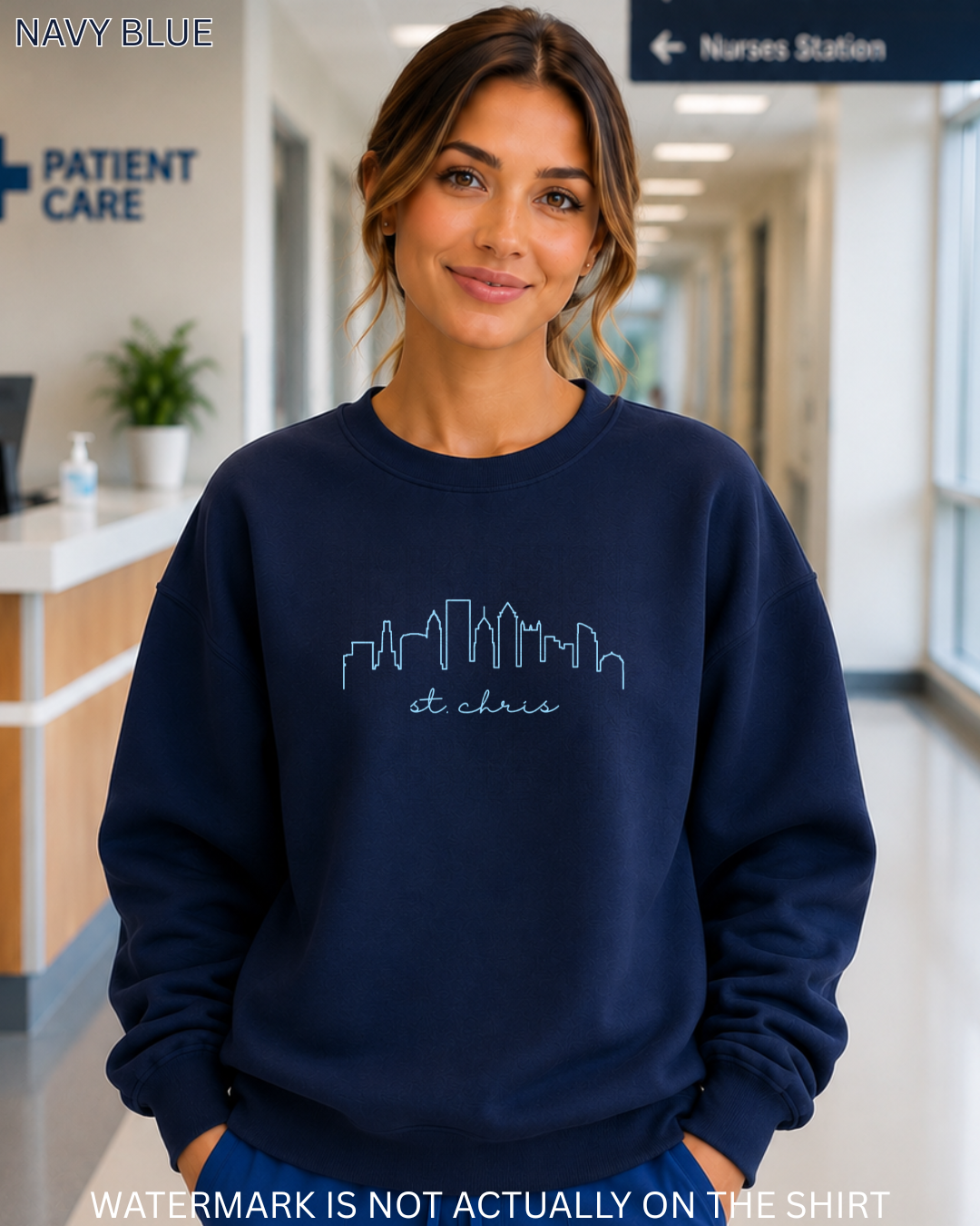 St. Chris Philadelphia Skyline T-Shirt, Crewneck Sweatshirt, Hoodie | Philly Inspired Healthcare Apparel