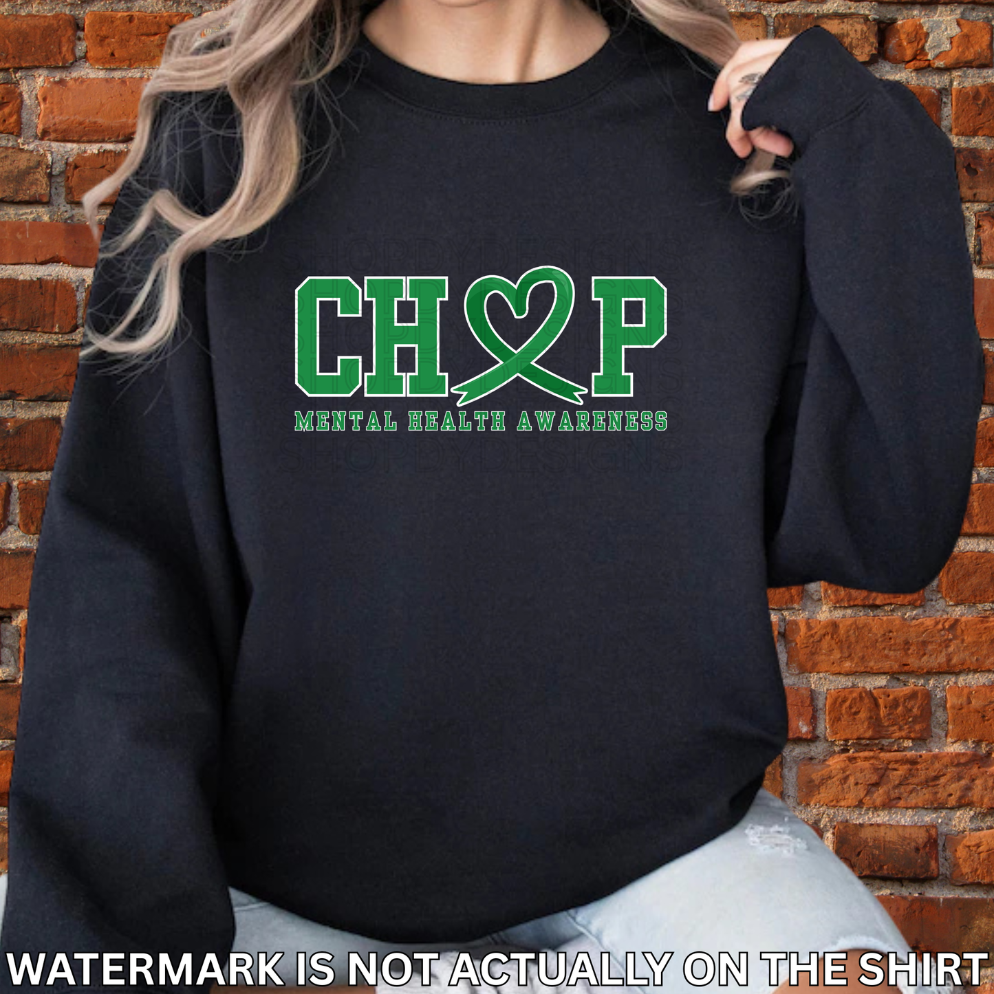 CHOP Mental Health Awareness T-Shirt, Sweatshirt & Hoodie | Green Ribbon Heart Design | Healthcare Apparel