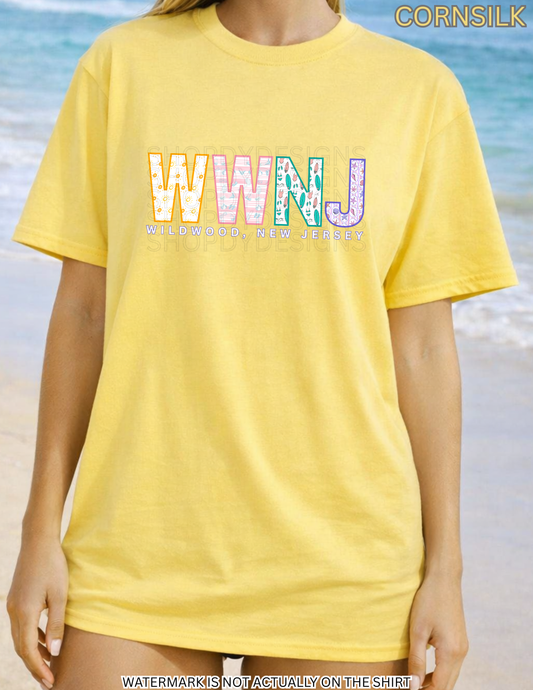 Wildwood NJ Beach Shirt | Colorful Beach Pattern Letters Tee