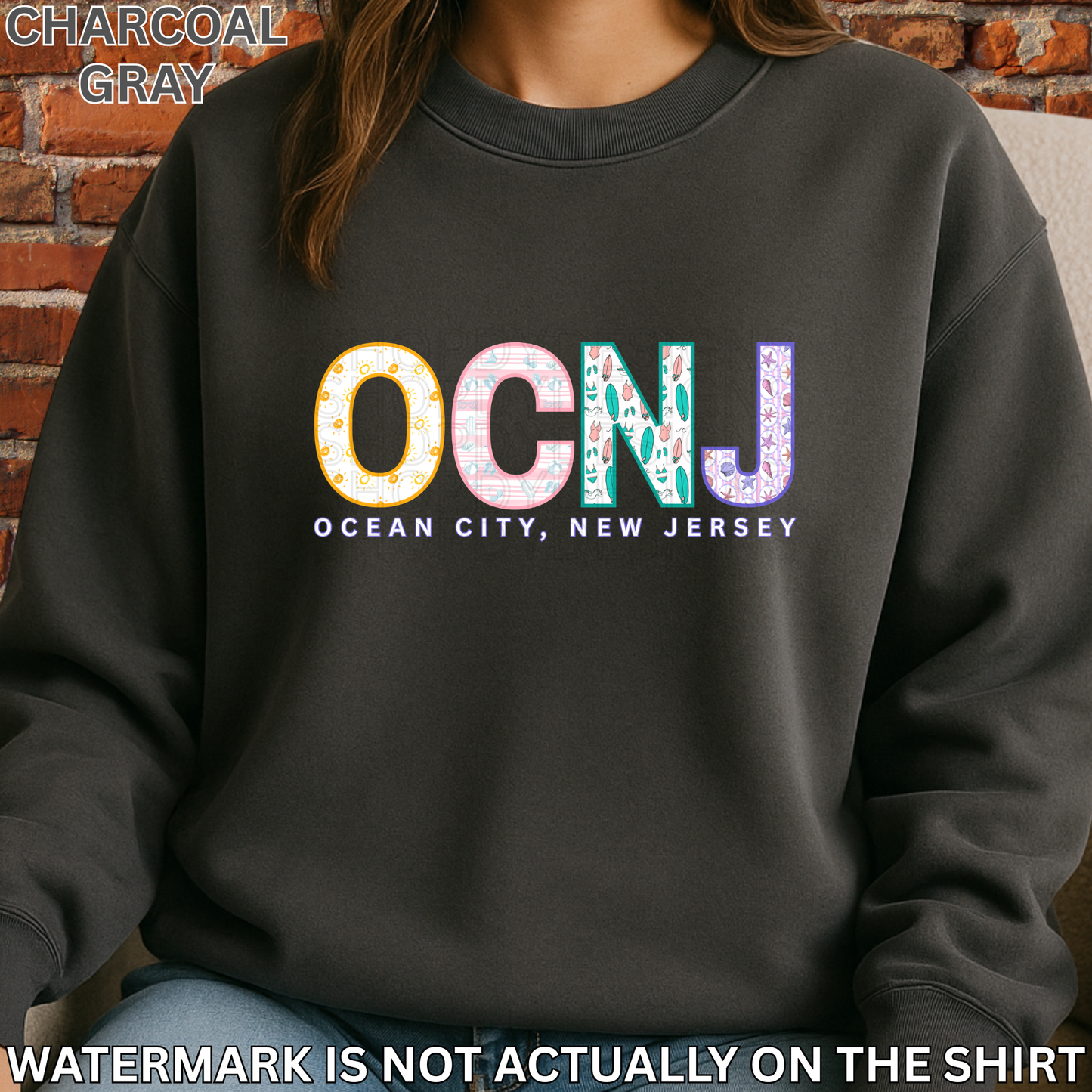 Ocean City NJ OCNJ Colorful Beach Pattern Letters Shirt, Crewneck, Hoodie | OCNJ Apparel