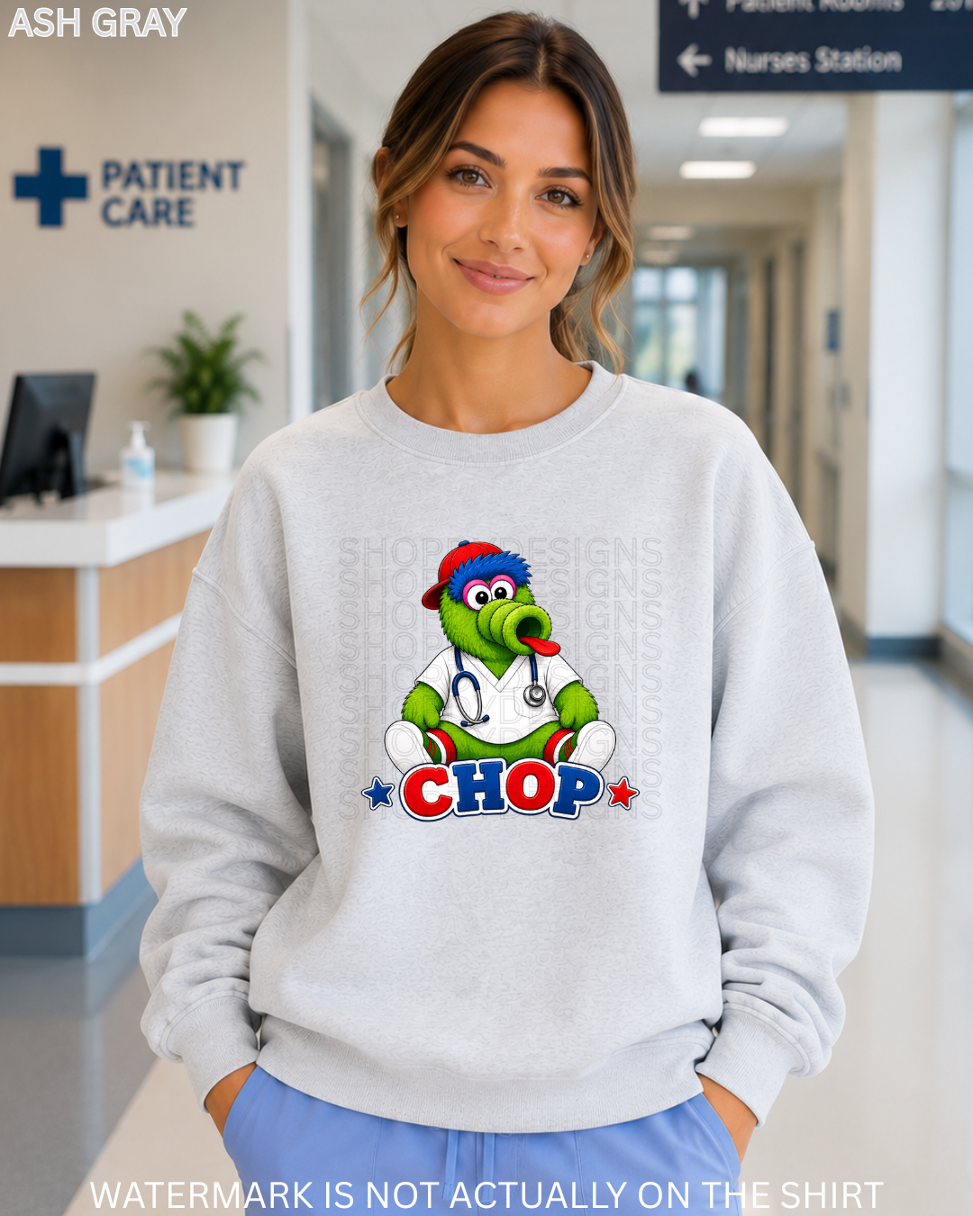 CHOP Cute Philadelphia Baseball Mascot Inspired Healthcare Worker T-Shirt, Crewneck Sweatshirt & Hoodie