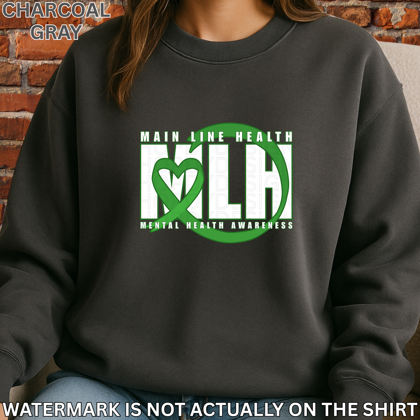 MLH Mental Health Awareness T-Shirt, Sweatshirt & Hoodie | Green Ribbon Heart Design | Healthcare Apparel