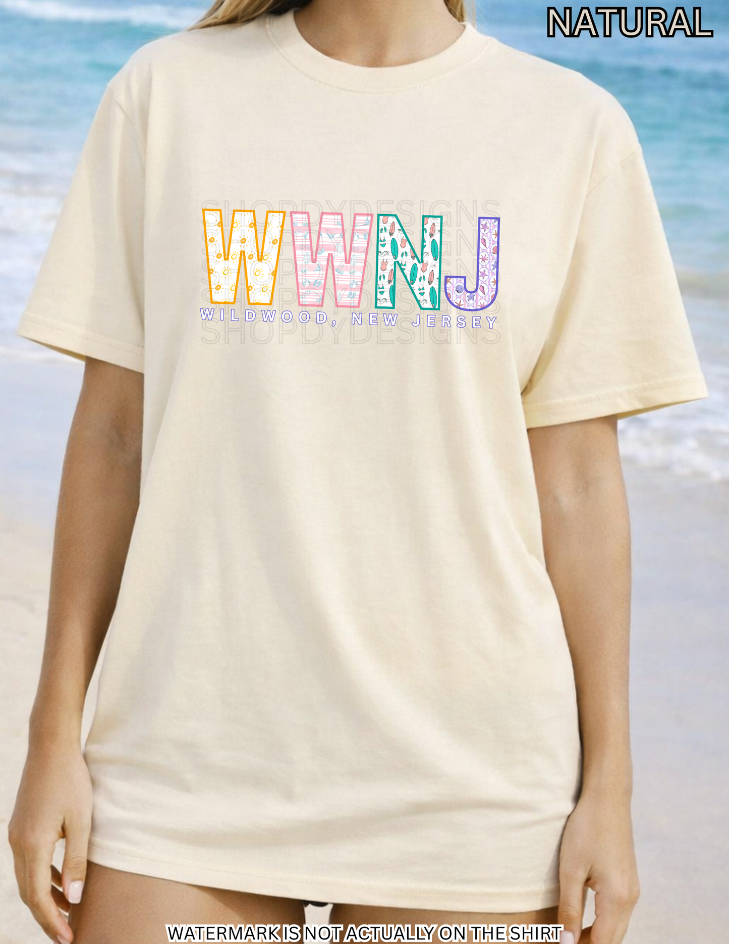 Wildwood NJ Beach Shirt | Colorful Beach Pattern Letters Tee