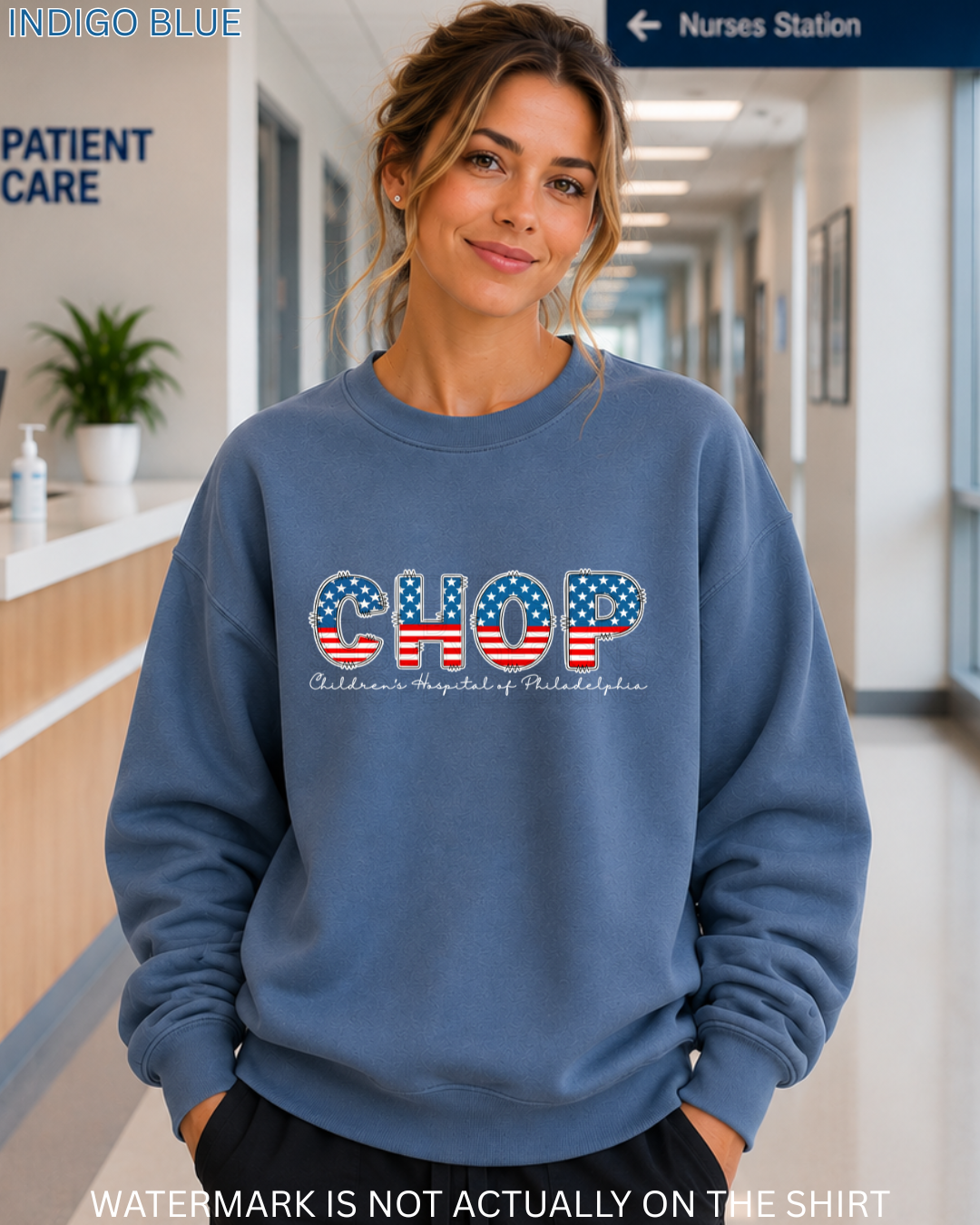 CHOP Patriotic American Flag Varsity Letters T-Shirt, Crewneck Sweatshirt & Hoodie