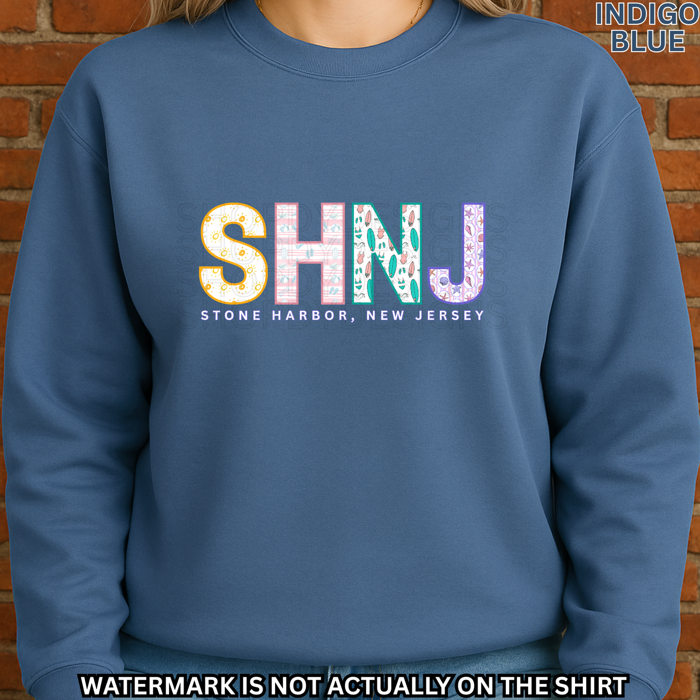 Stone Harbor NJ SHNJ Colorful Beach Pattern Letters Shirt, Crewneck, Hoodie | SHNJ Apparel