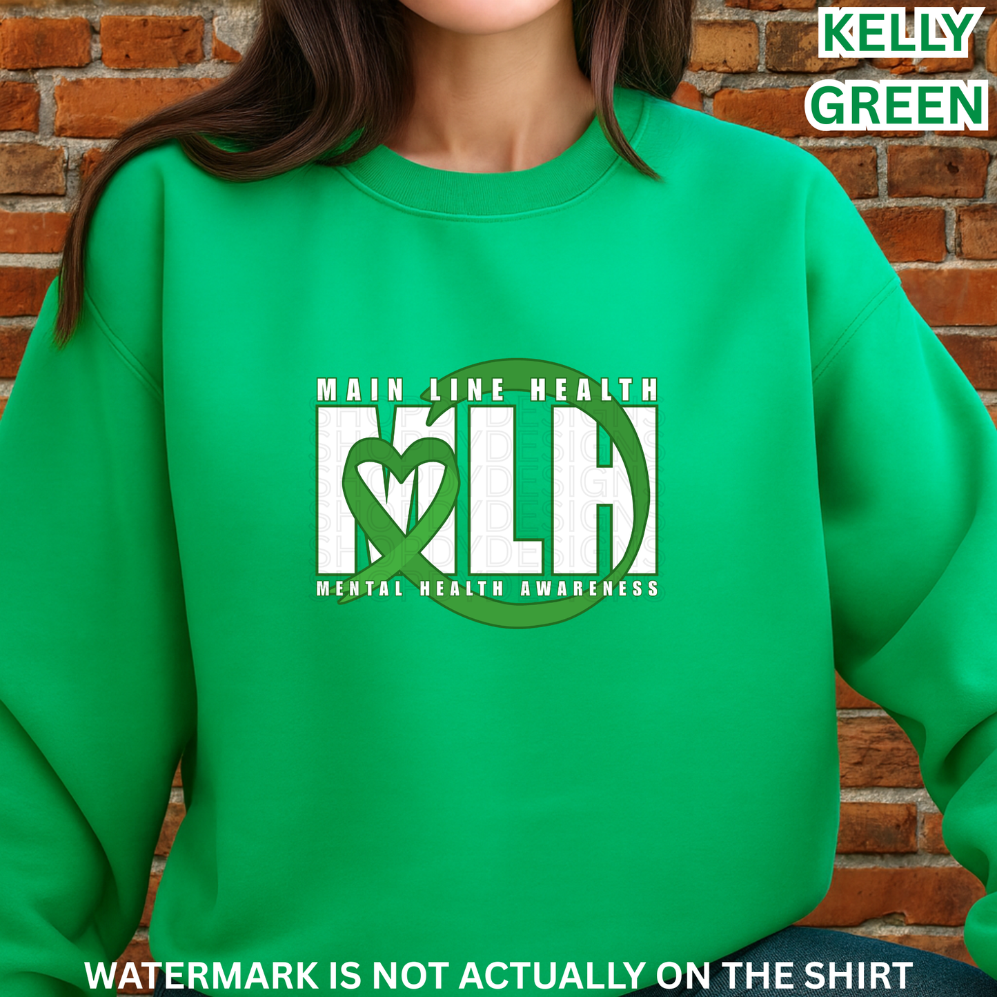 MLH Mental Health Awareness T-Shirt, Sweatshirt & Hoodie | Green Ribbon Heart Design | Healthcare Apparel
