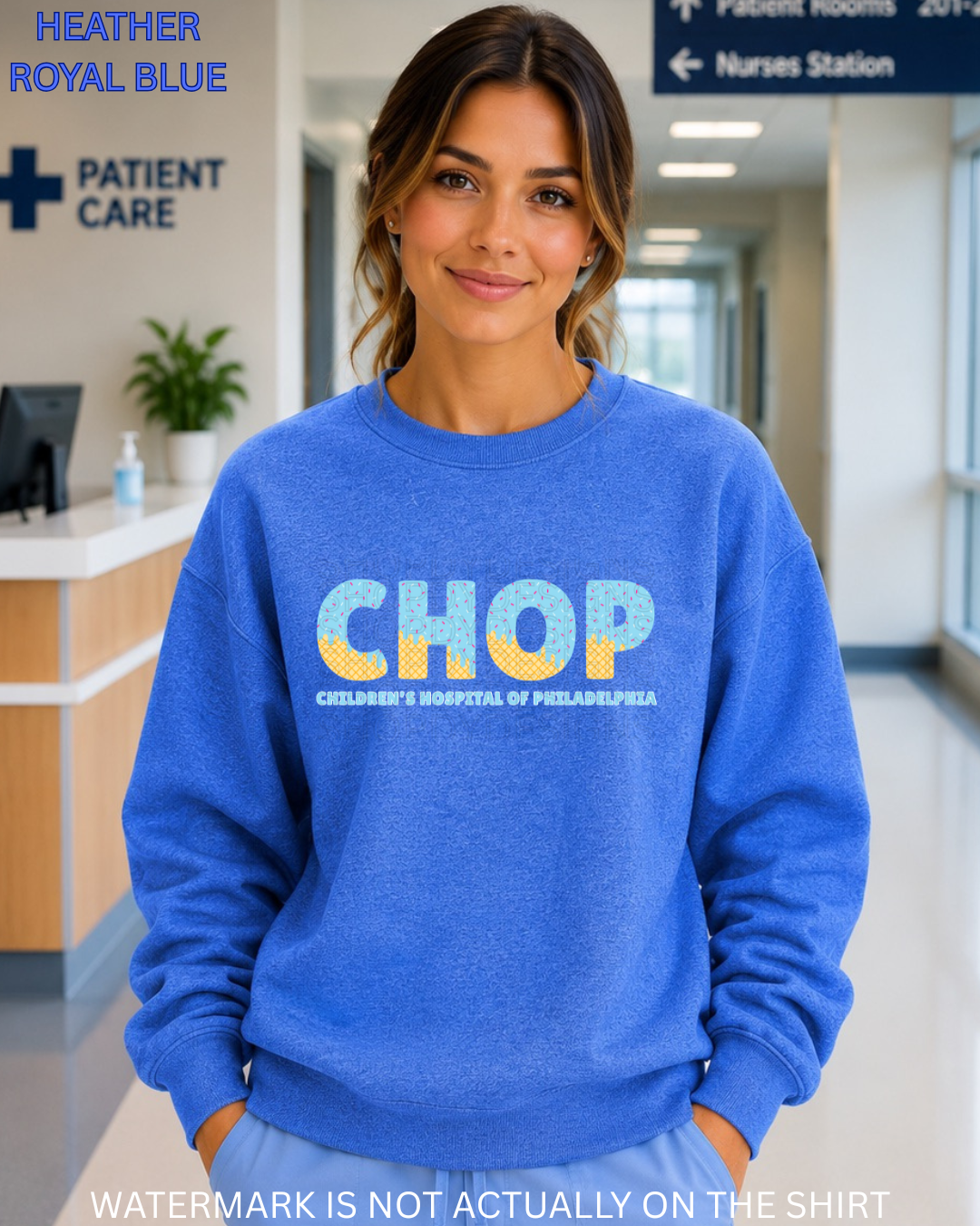 CHOP Ice Cream Drip T-Shirt, Crewneck Sweatshirt & Hoodie | Trendy Healthcare Apparel