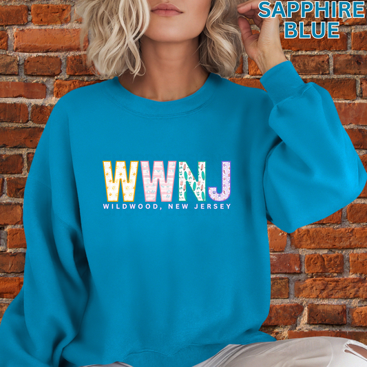 Wildwood NJ Colorful Beach Pattern Letters Shirt, Crewneck, Hoodie | WWNJ Apparel