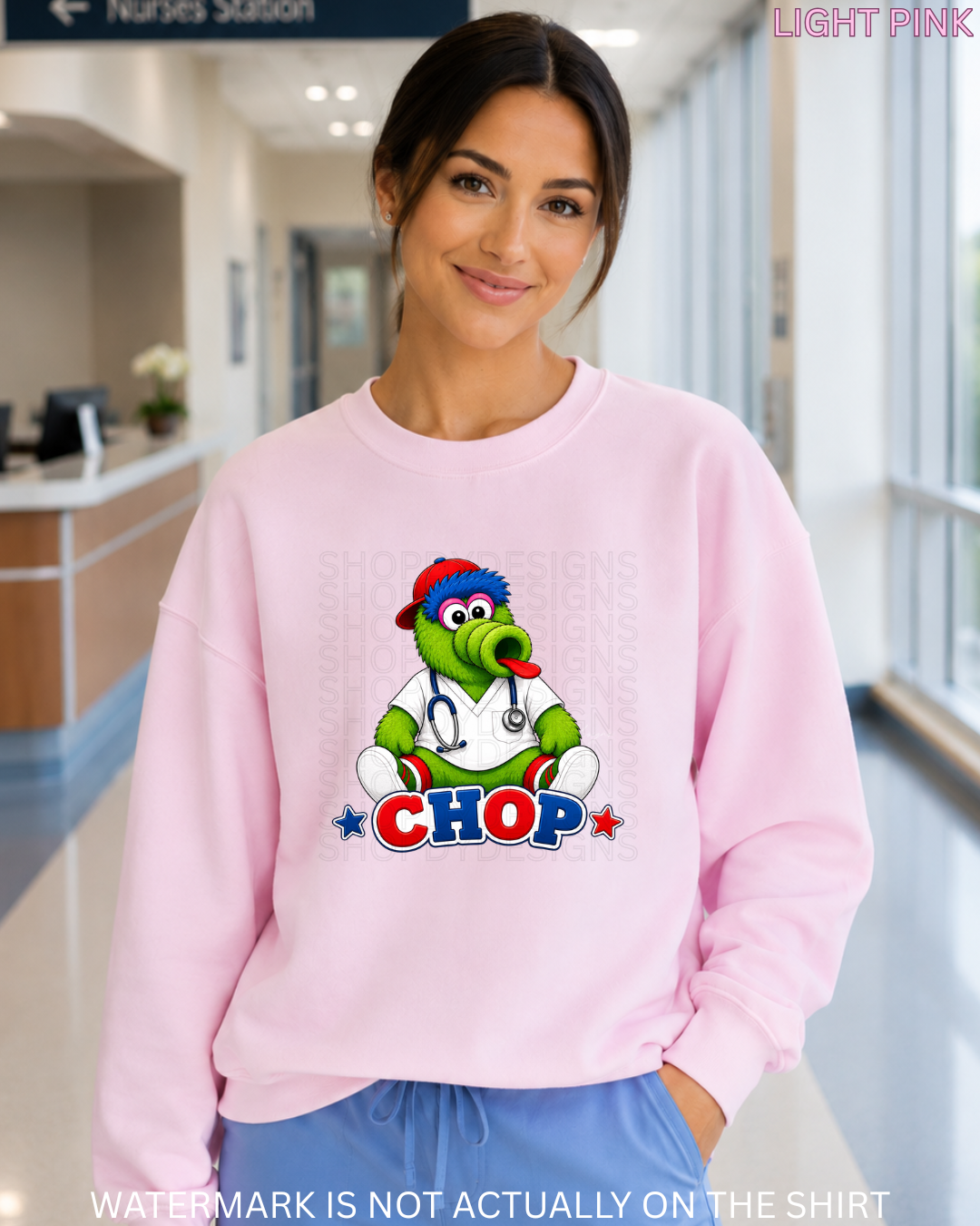 CHOP Cute Philadelphia Baseball Mascot Inspired Healthcare Worker T-Shirt, Crewneck Sweatshirt & Hoodie