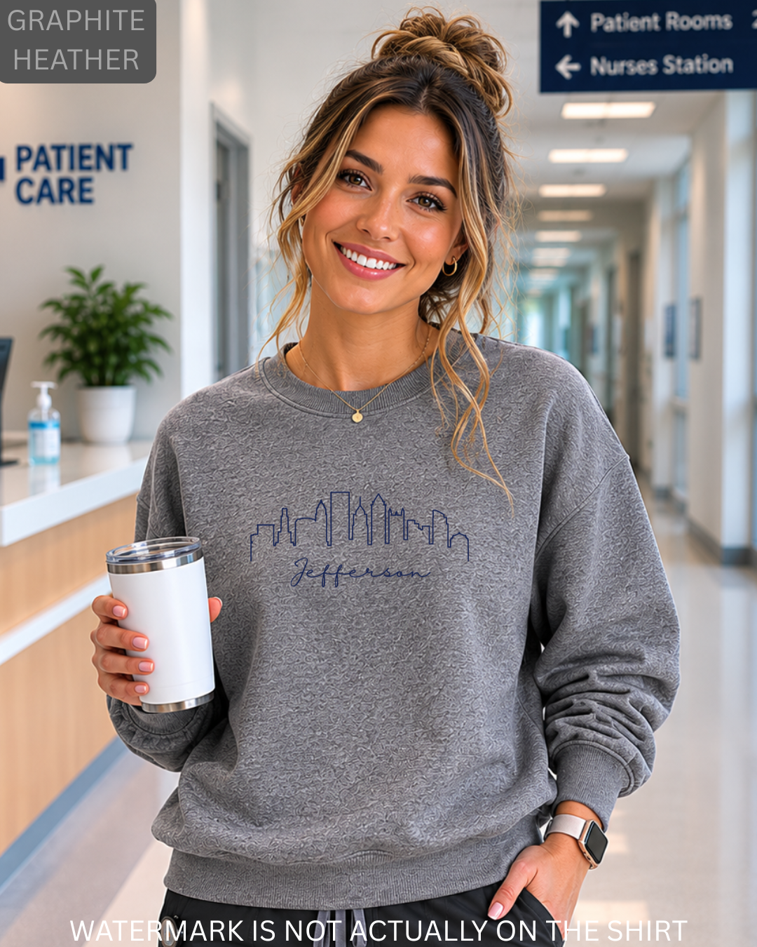 Jefferson Philadelphia Skyline T-Shirt, Crewneck Sweatshirt, Hoodie | Philly-Inspired Healthcare Apparel